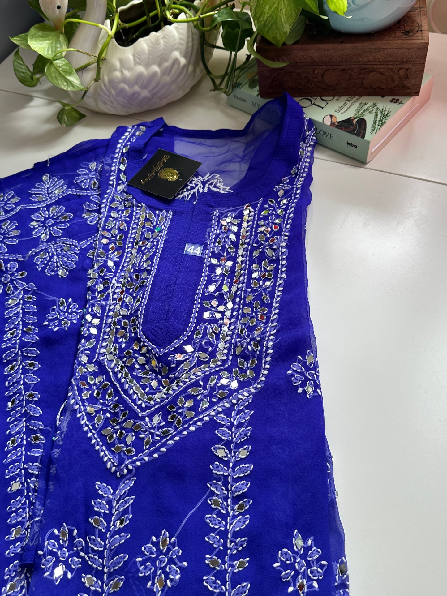 Navy Blue - Georgette Mirror Kurta