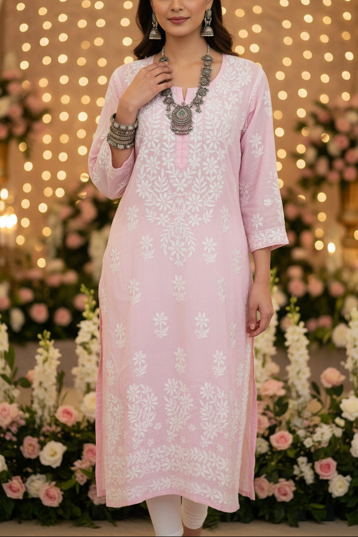 Pink Chikankari Modal Straight Kurta – The Hijab Fairy (1 of 5)