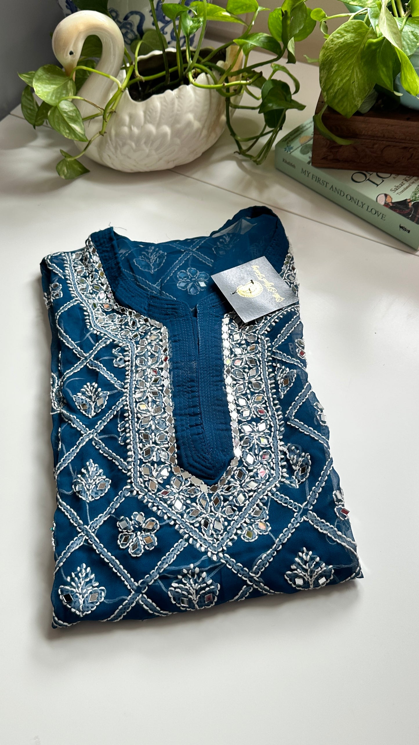 Teal Blue - Georgette Mirror Kurta