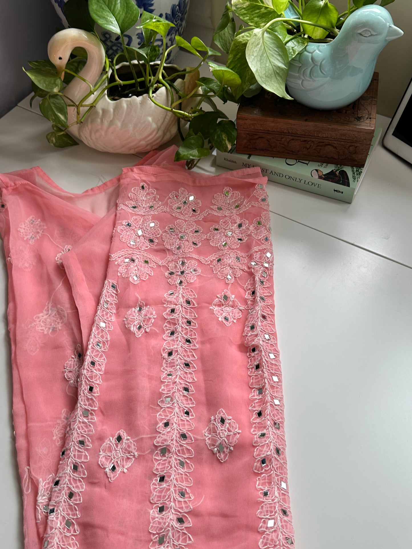 Peach Pink- Georgette Mirror Kurta