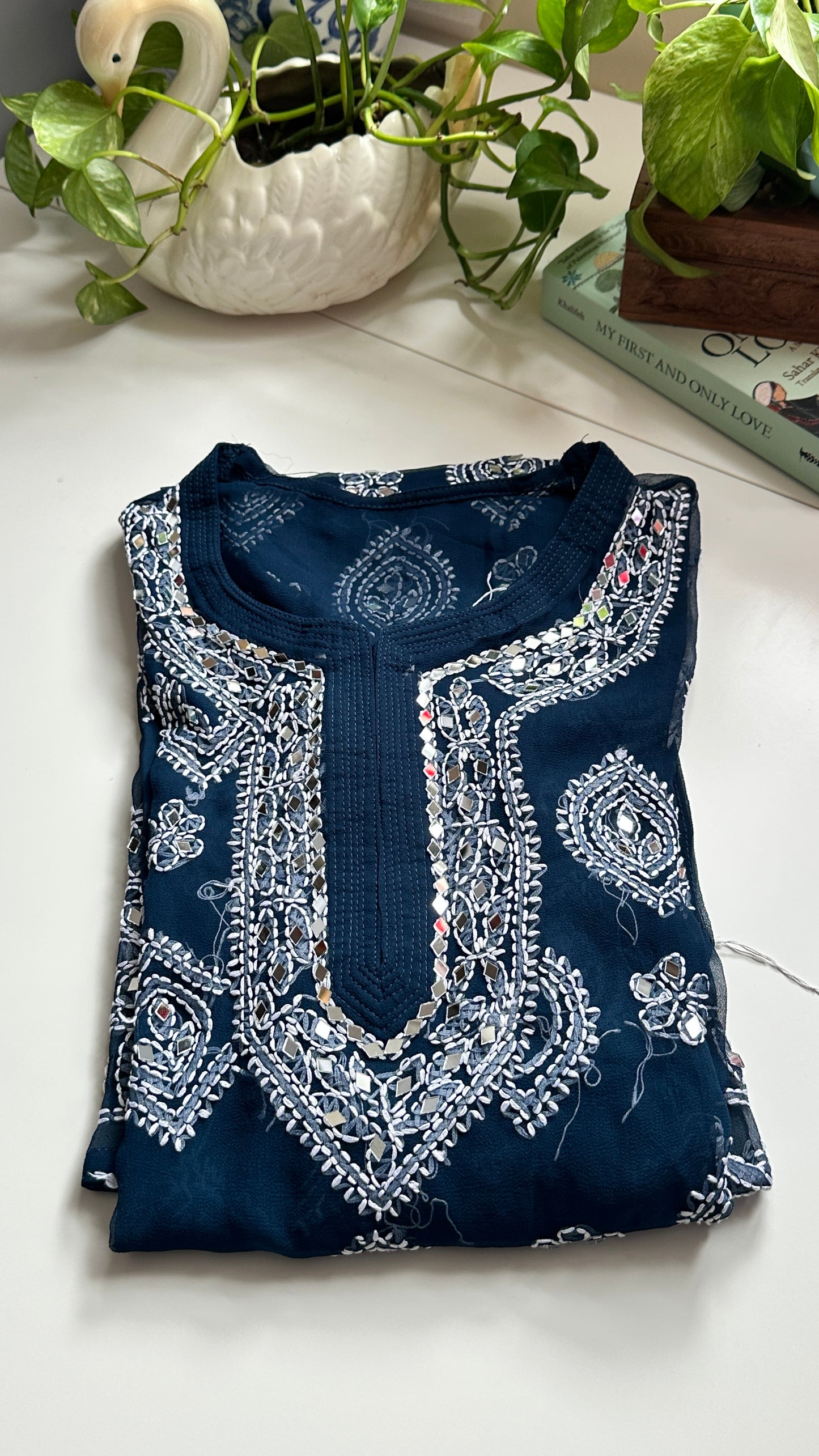 Teal Blue - Georgette Mirror Kurta