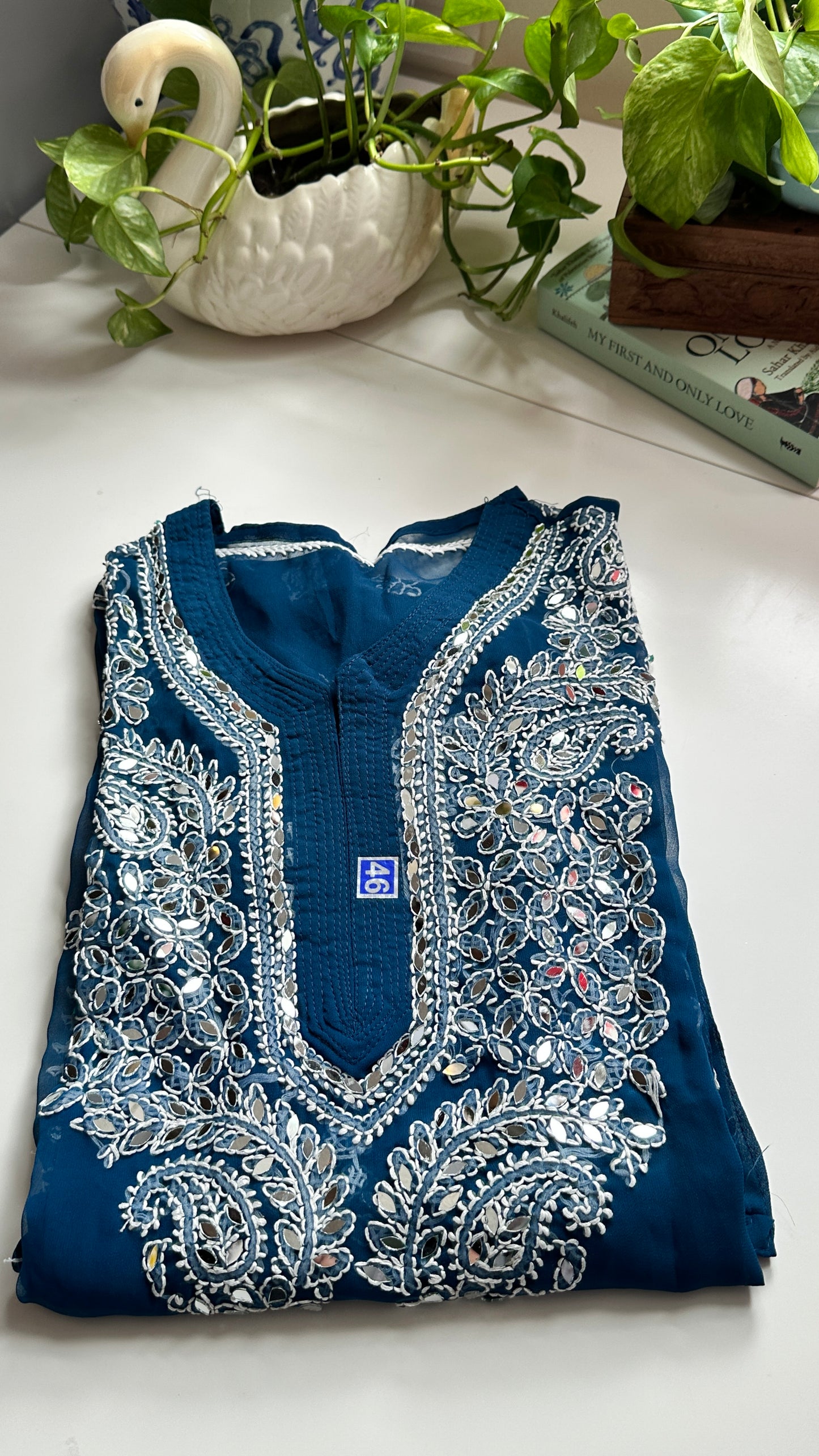 Teal Blue - Georgette Mirror Kurta