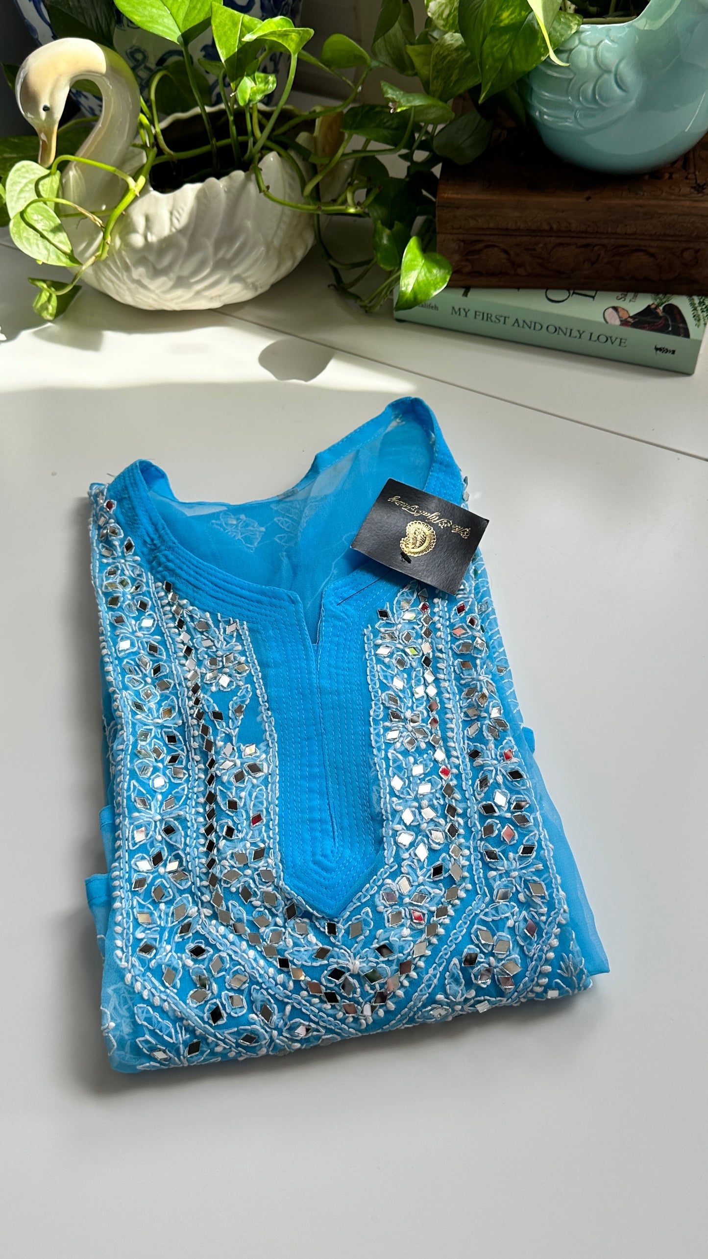Sky Blue - Georgette Mirror Kurta
