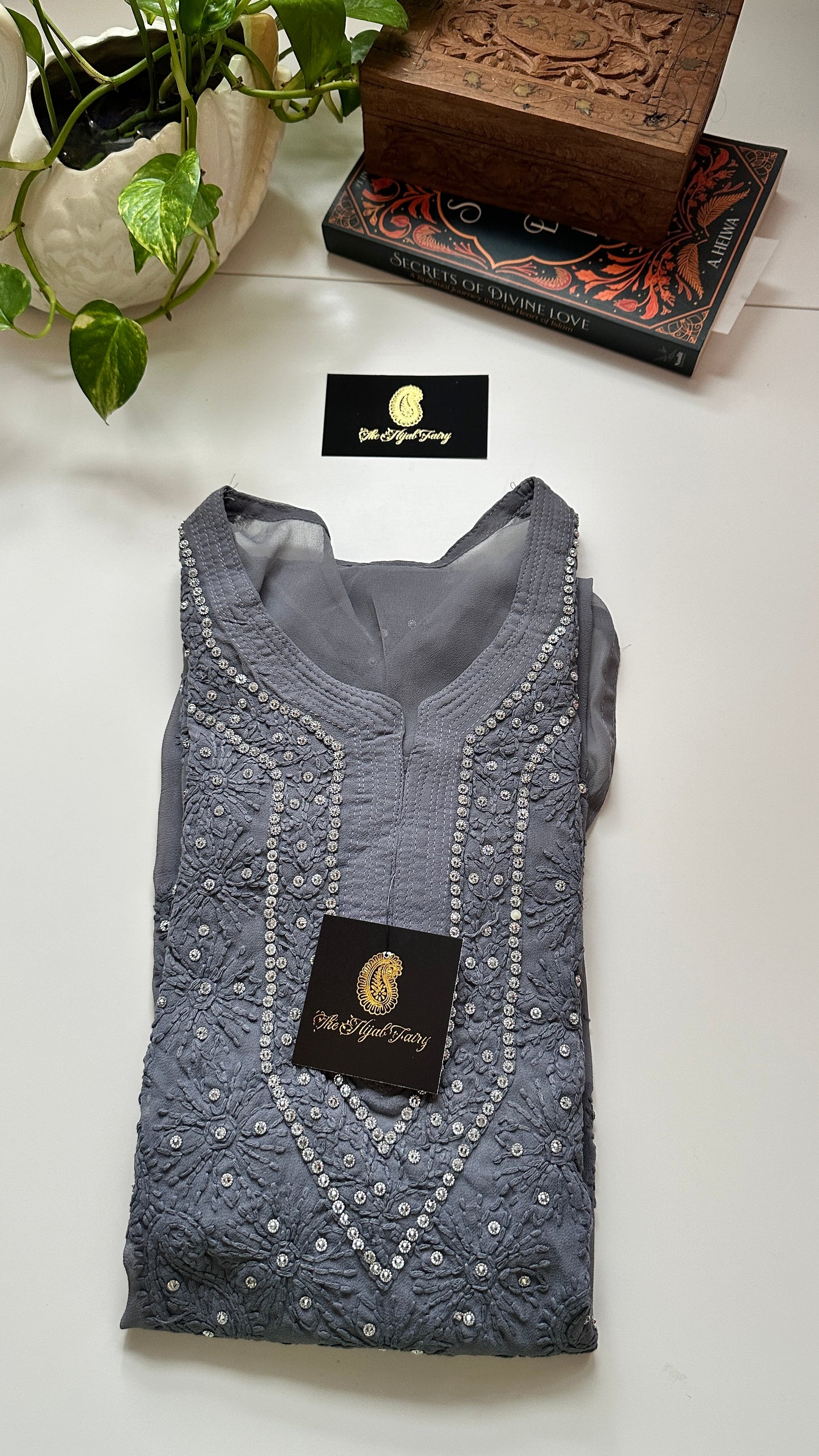 Georgette Stone Kurta- Dark Grey