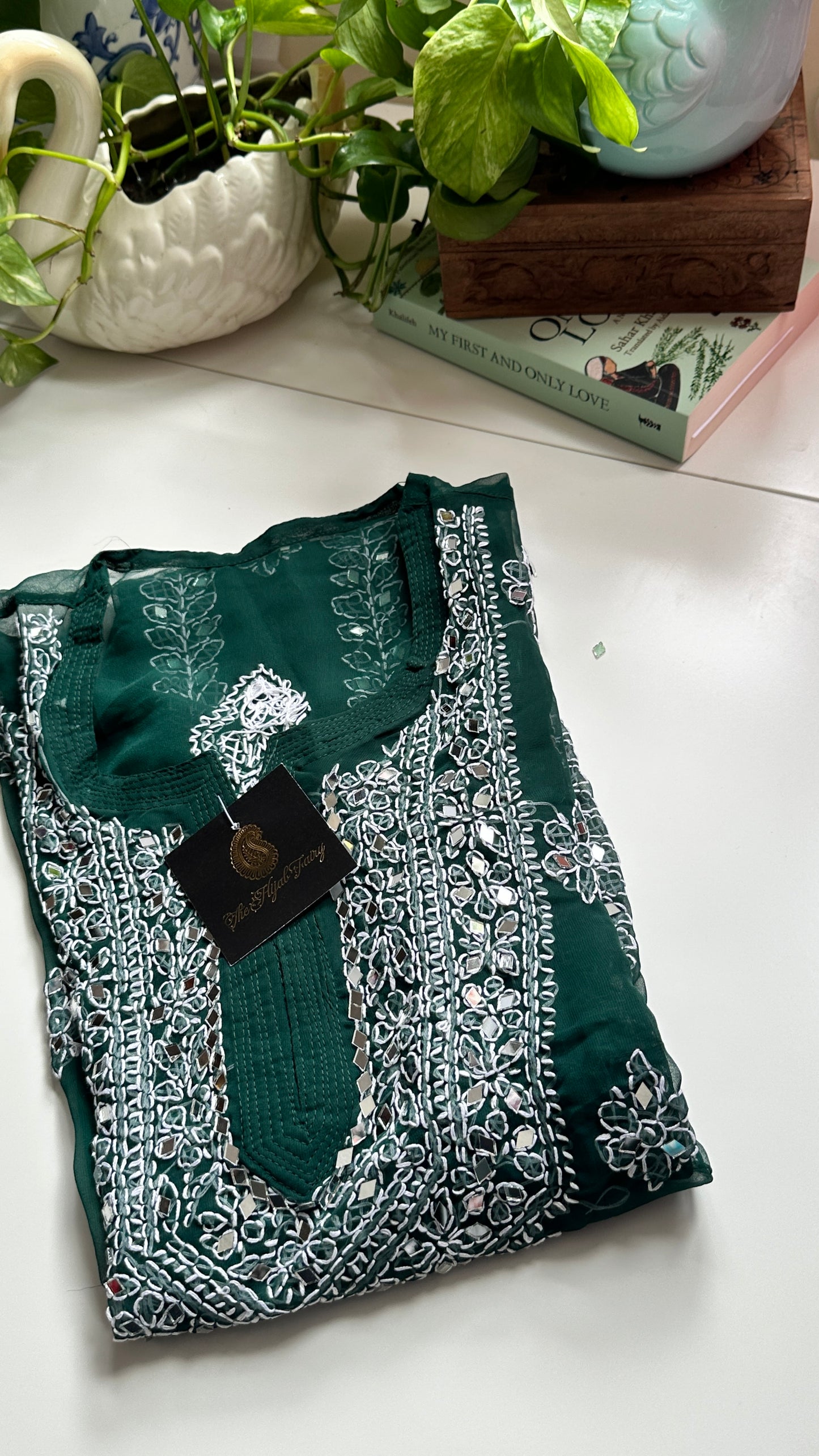 Dark Green - Georgette Mirror Kurta
