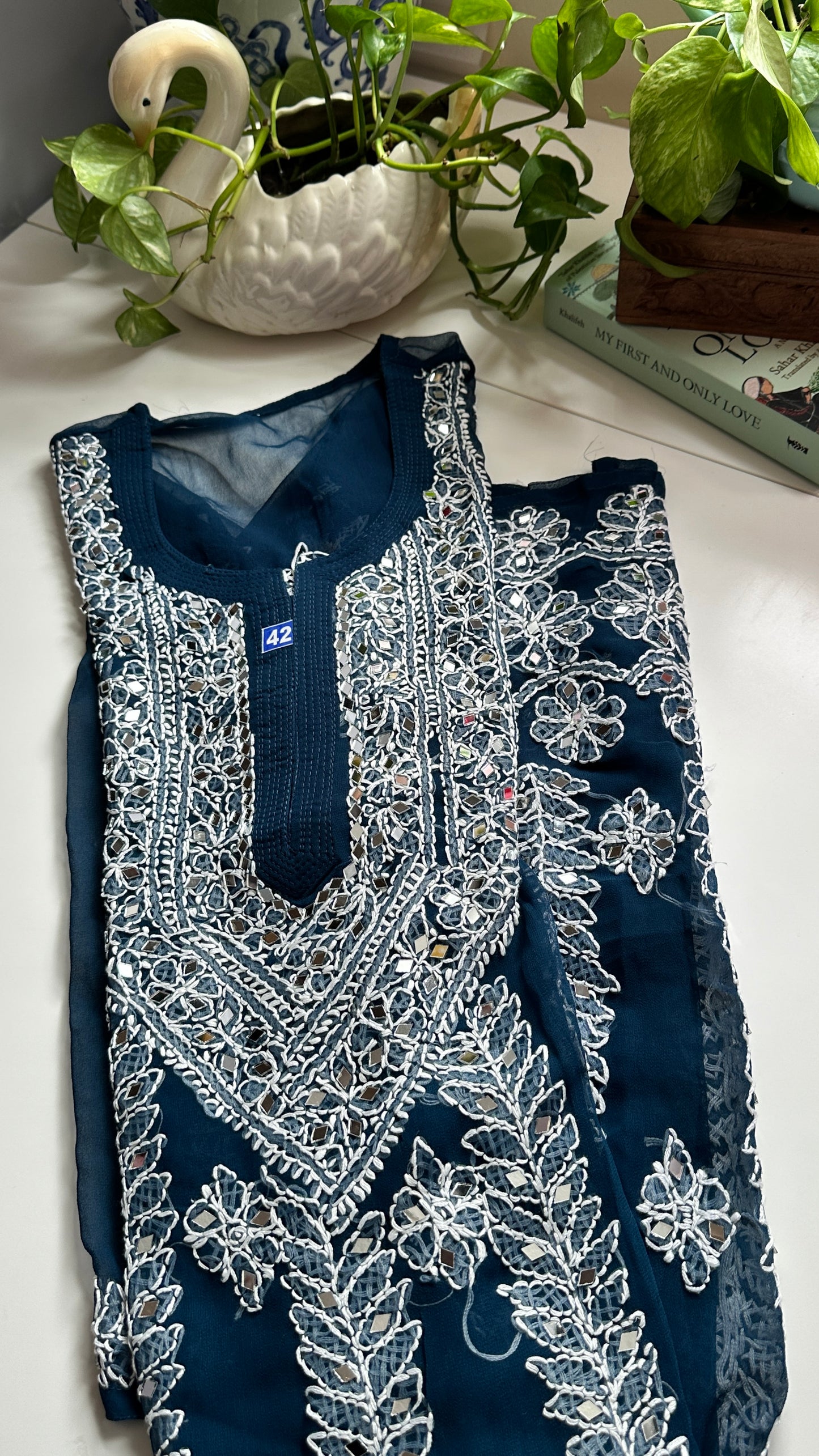 Teal Blue - Georgette Mirror Kurta