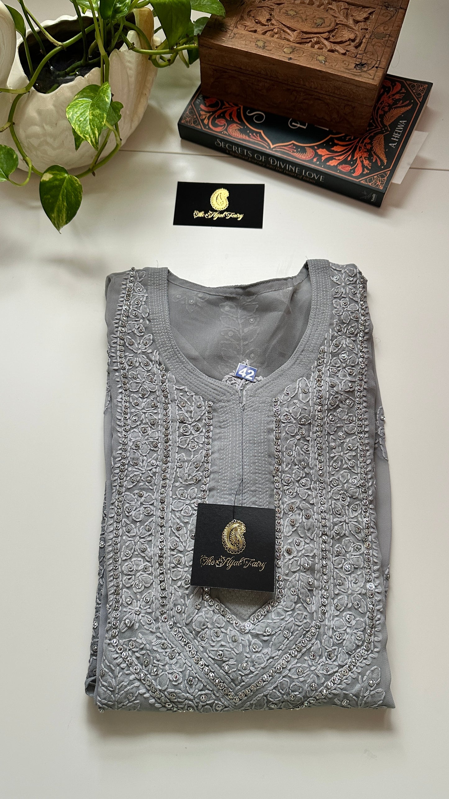 Georgette Stone Kurta- Light Grey