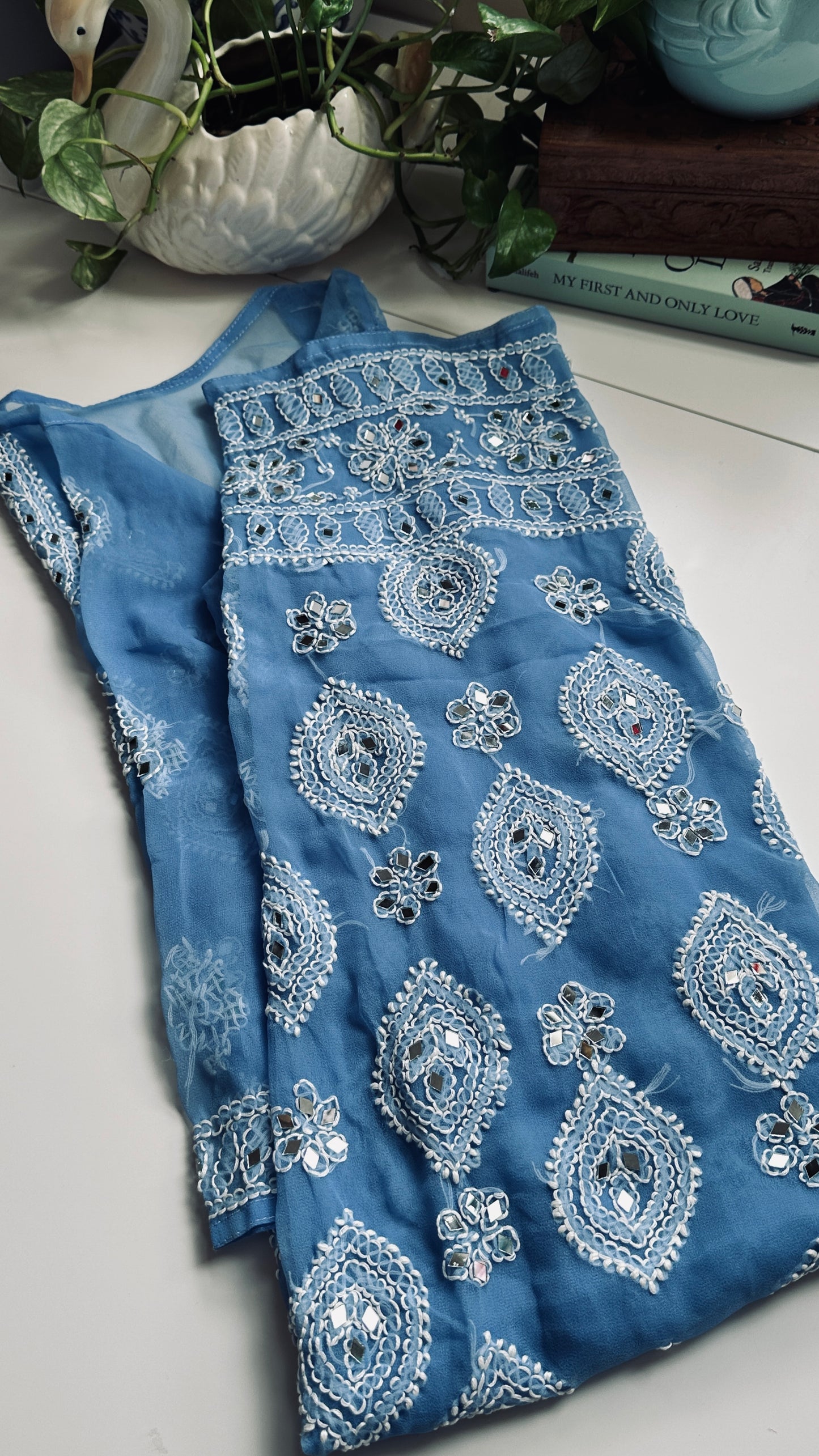 Cornflower Blue - Georgette Mirror Kurta