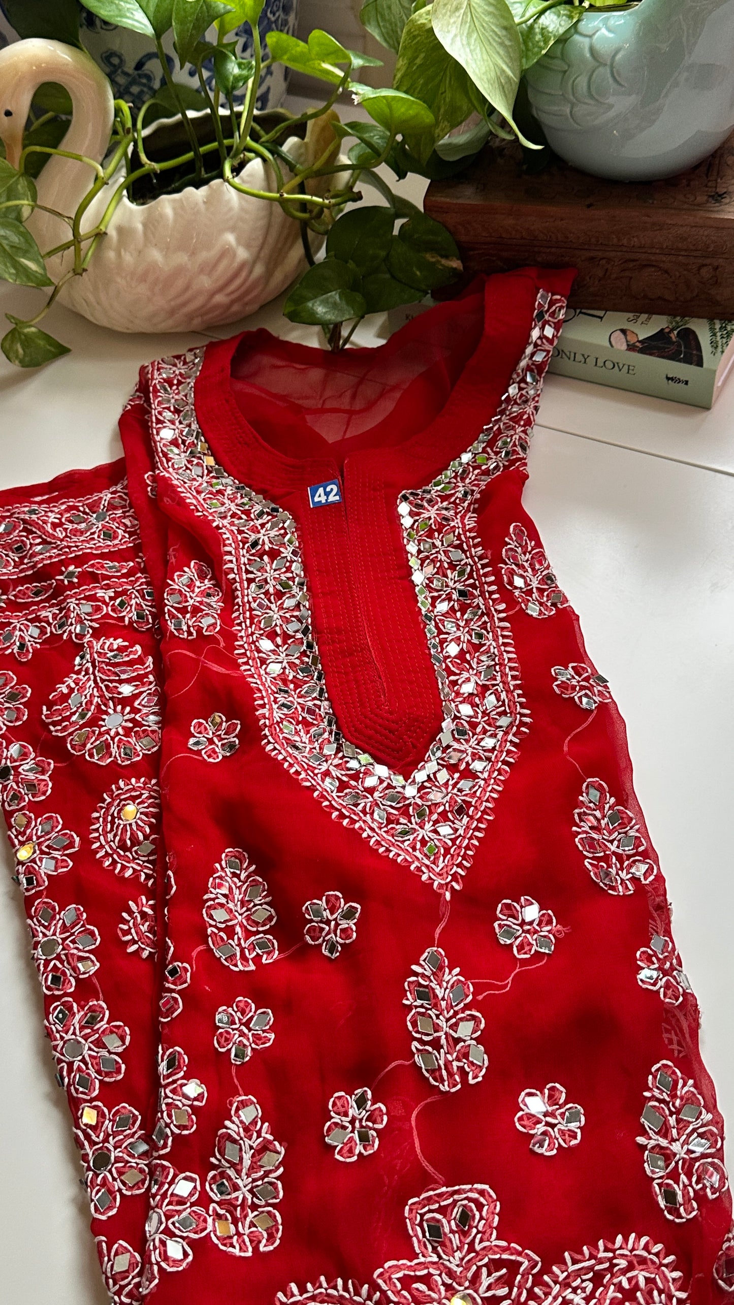 Red - Georgette Mirror Kurta