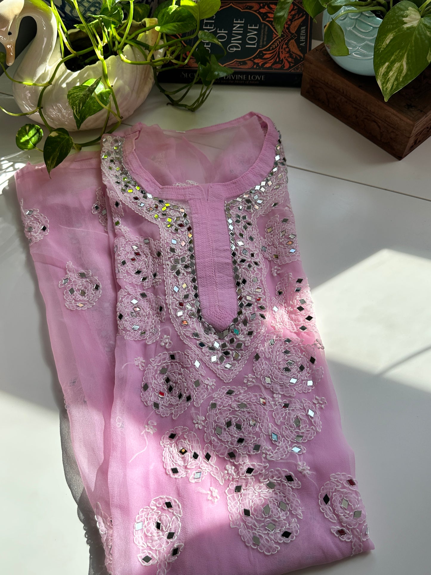 Light Pink - Georgette Mirror Kurta
