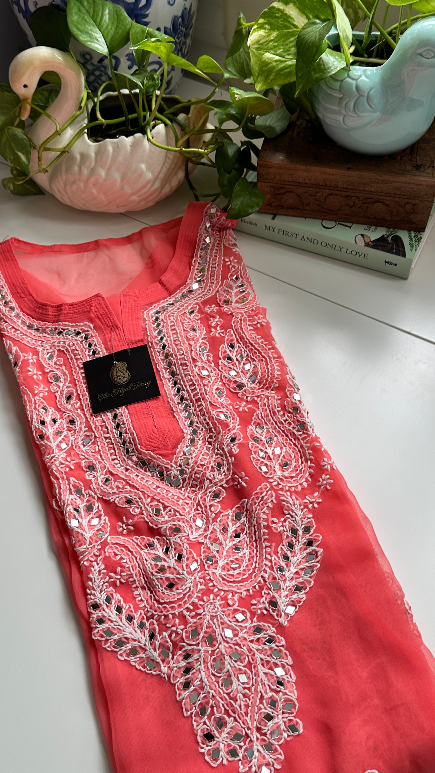 Coral Pink - Georgette Mirror Kurta