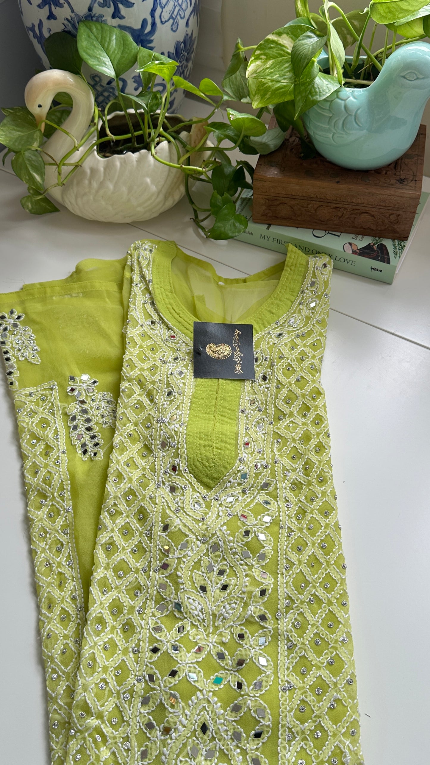 Parrot Green - Georgette Mirror Kurta