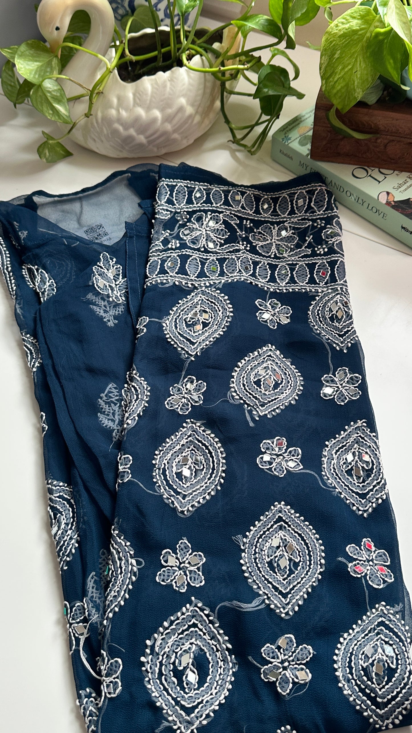 Teal Blue - Georgette Mirror Kurta