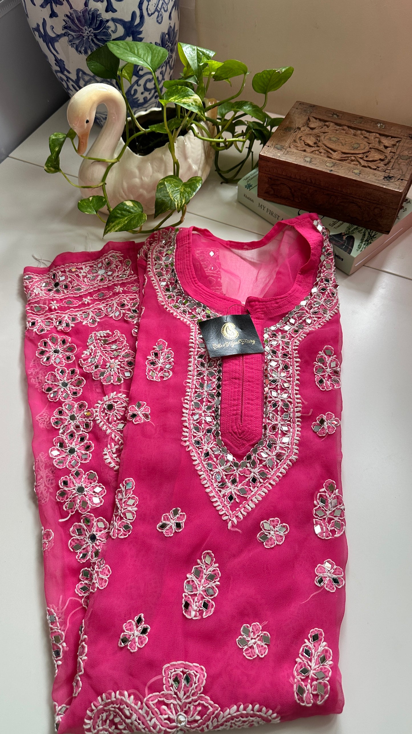 Dark Pink - Georgette Mirror Kurta