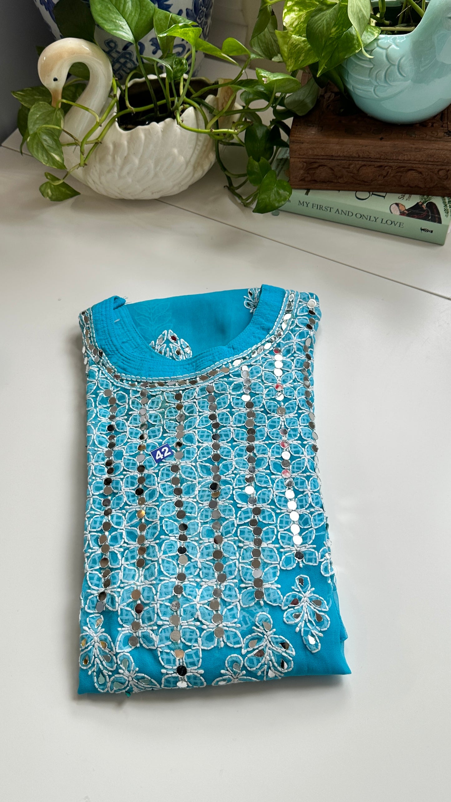 Light Blue - Georgette Mirror Kurta