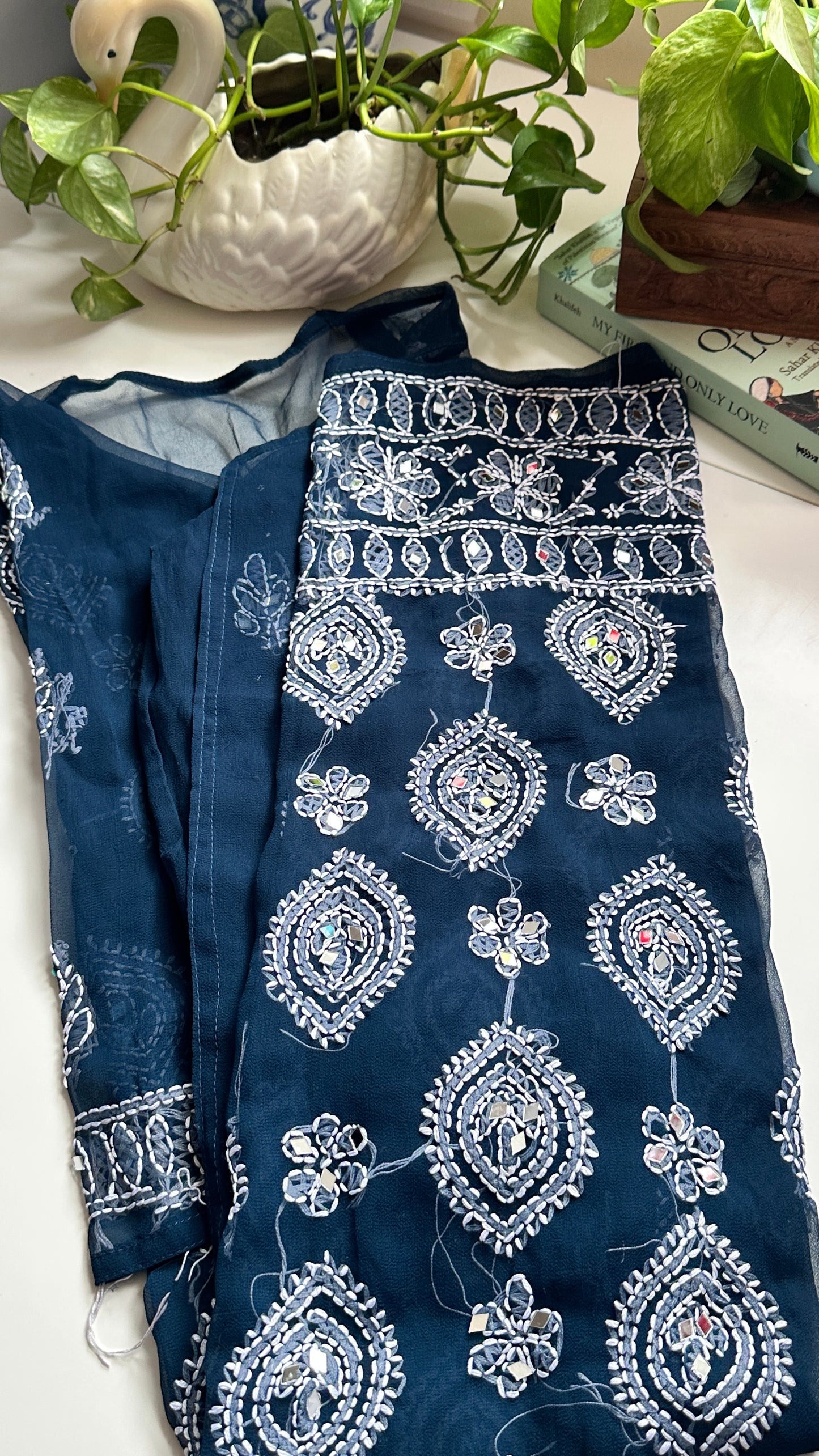 Teal Blue - Georgette Mirror Kurta