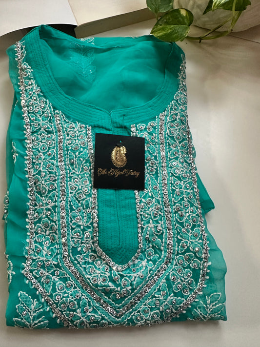 Dark Firozi - Georgette Stone Kurta