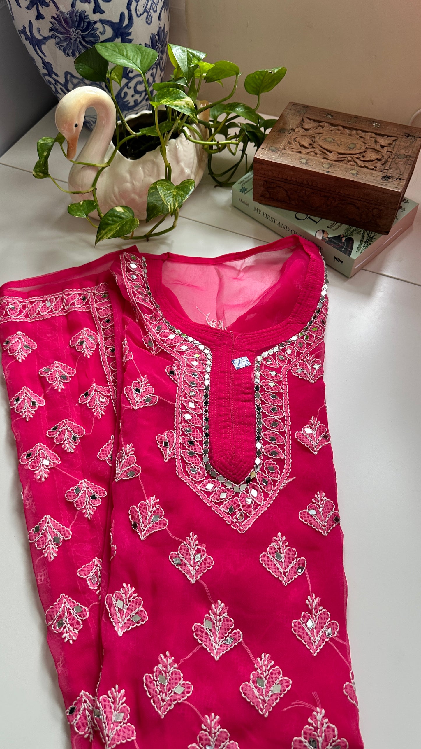 Dark Pink - Georgette Mirror Kurta