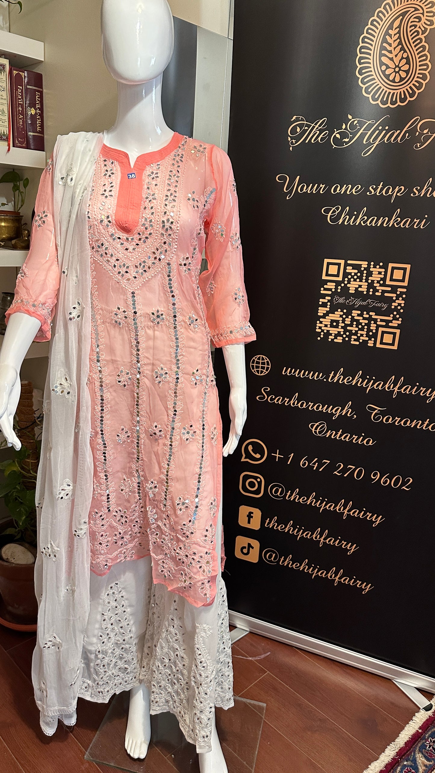 Peach Pink- Georgette Mirror Kurta