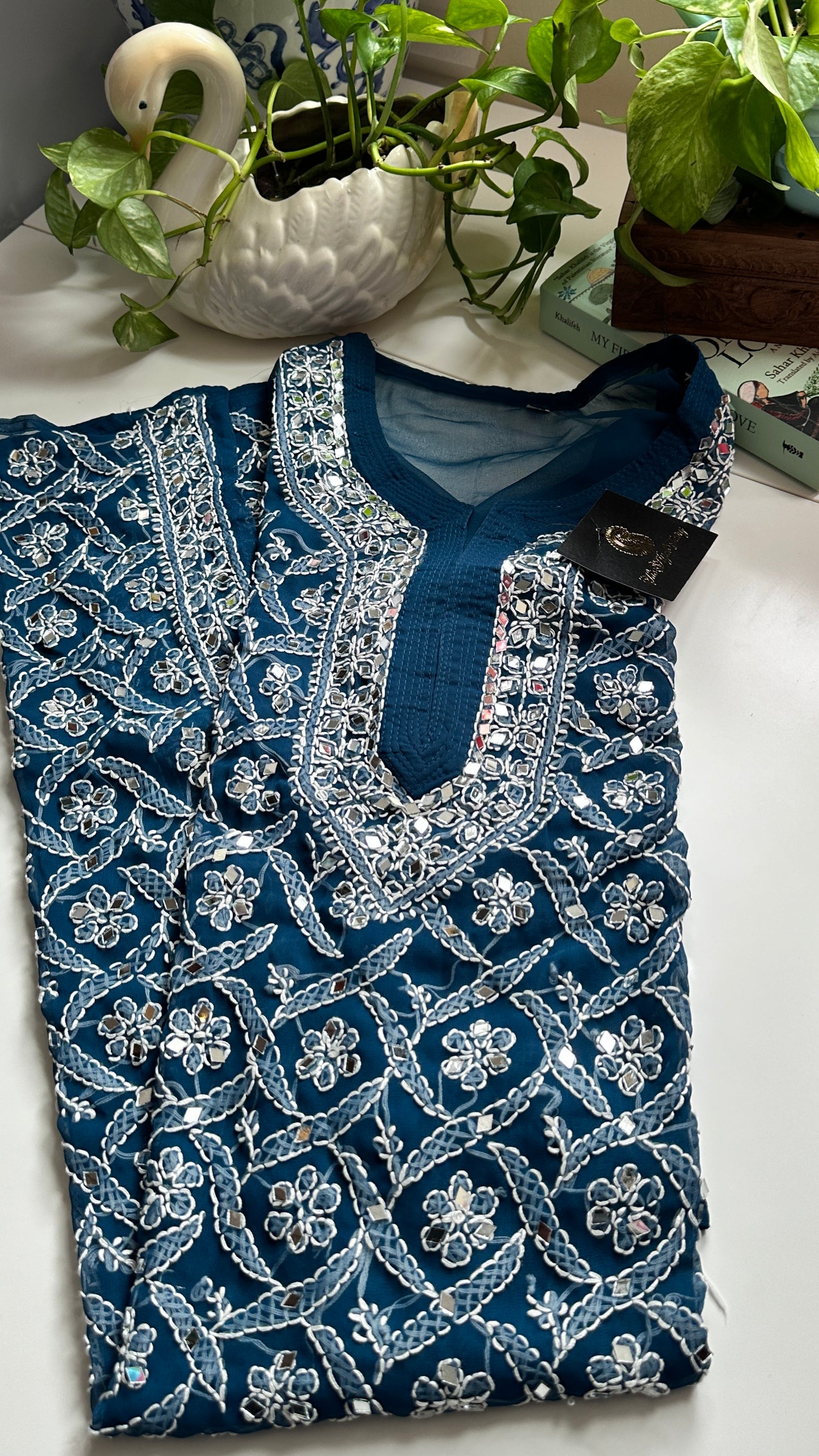 Teal Blue - Georgette Mirror Kurta