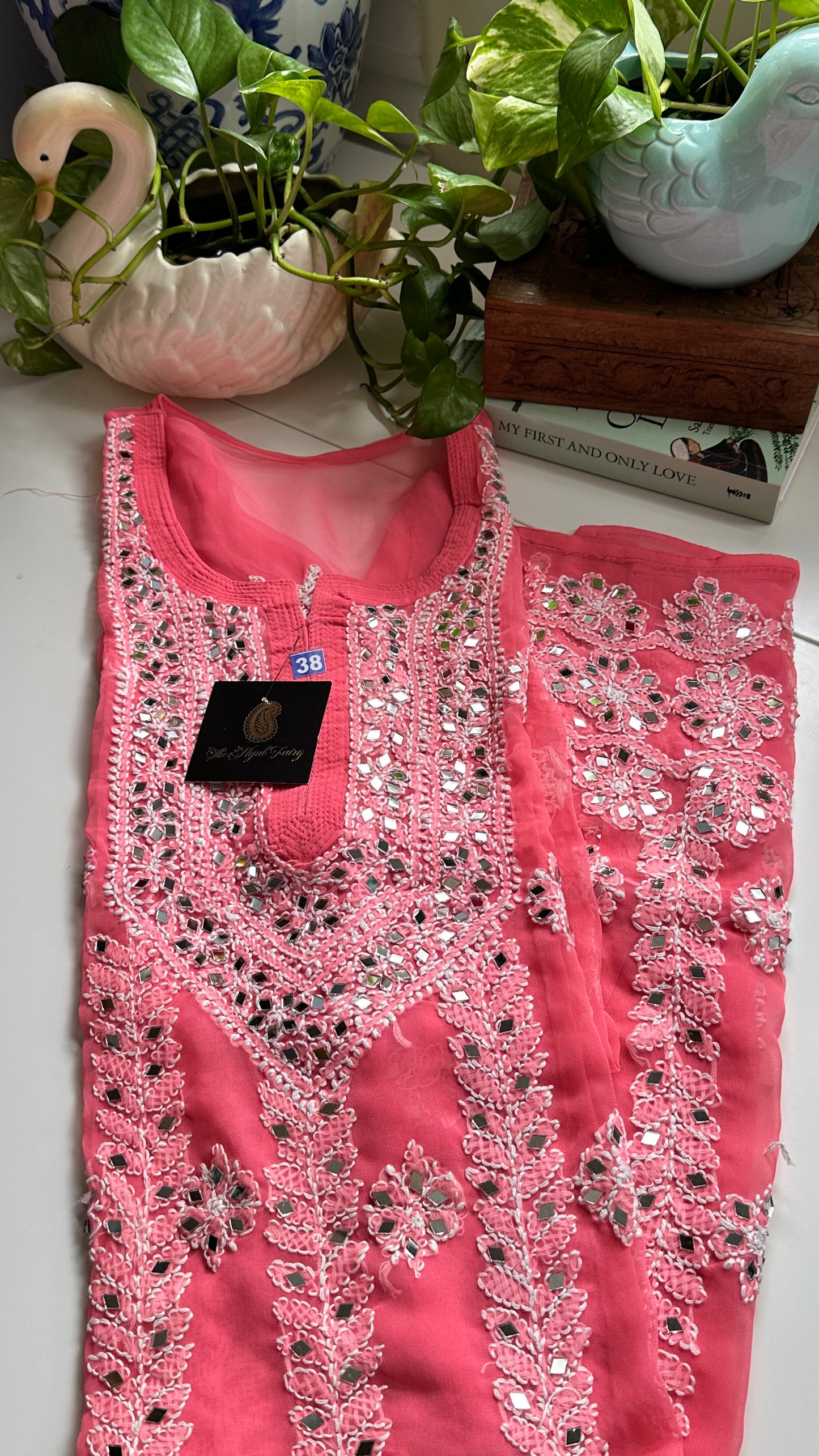 Salmon Pink- Georgette Mirror Kurta