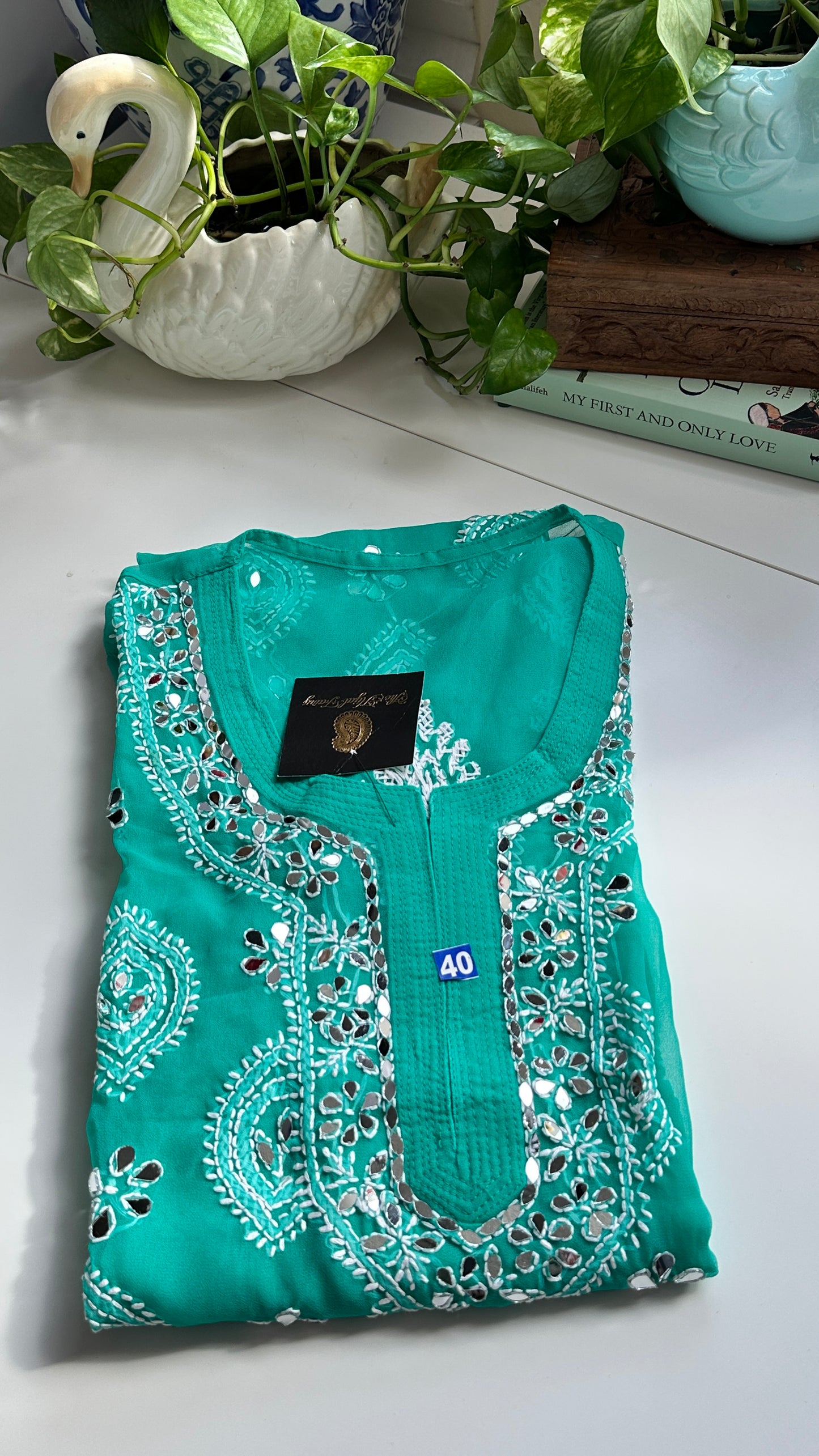 Dark Ferozi - Georgette Mirror Kurta
