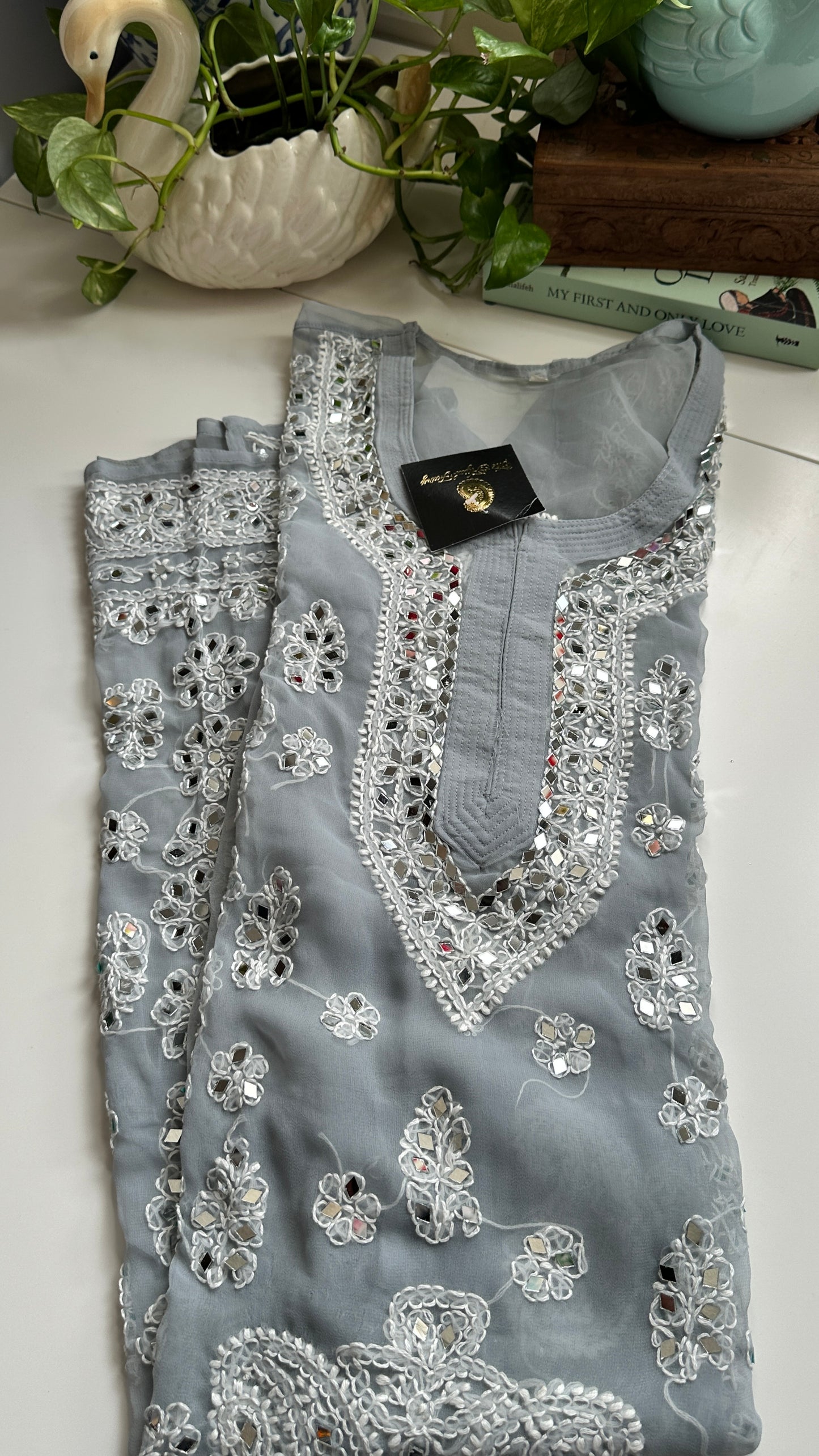 Grey - Georgette Mirror Kurta