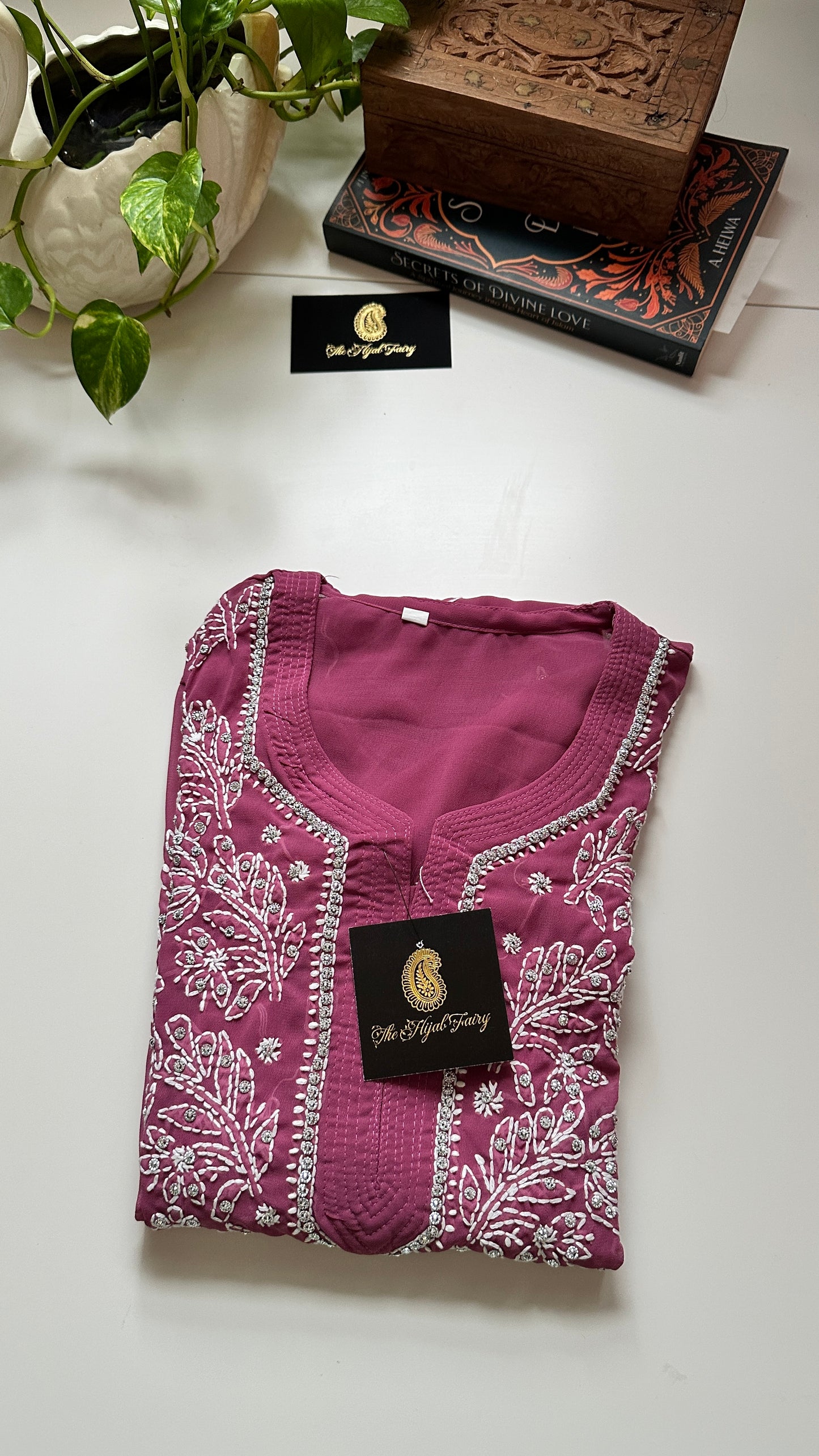 Georgette Stone Kurta- Mulberry