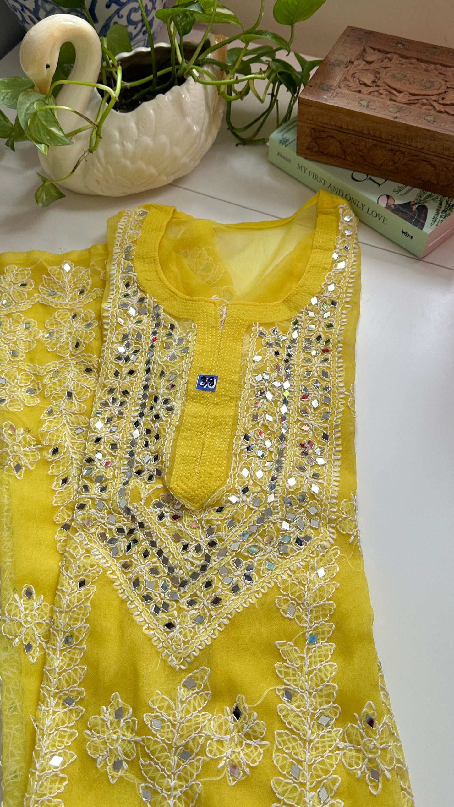 Yellow - Georgette Mirror Kurta