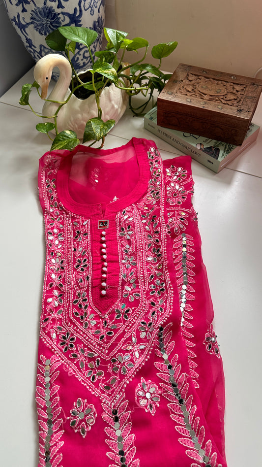 Dark Pink - Georgette Mirror Kurta