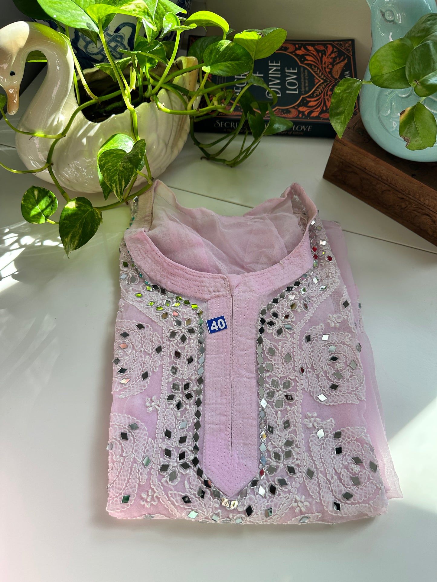 Light Pink - Georgette Mirror Kurta
