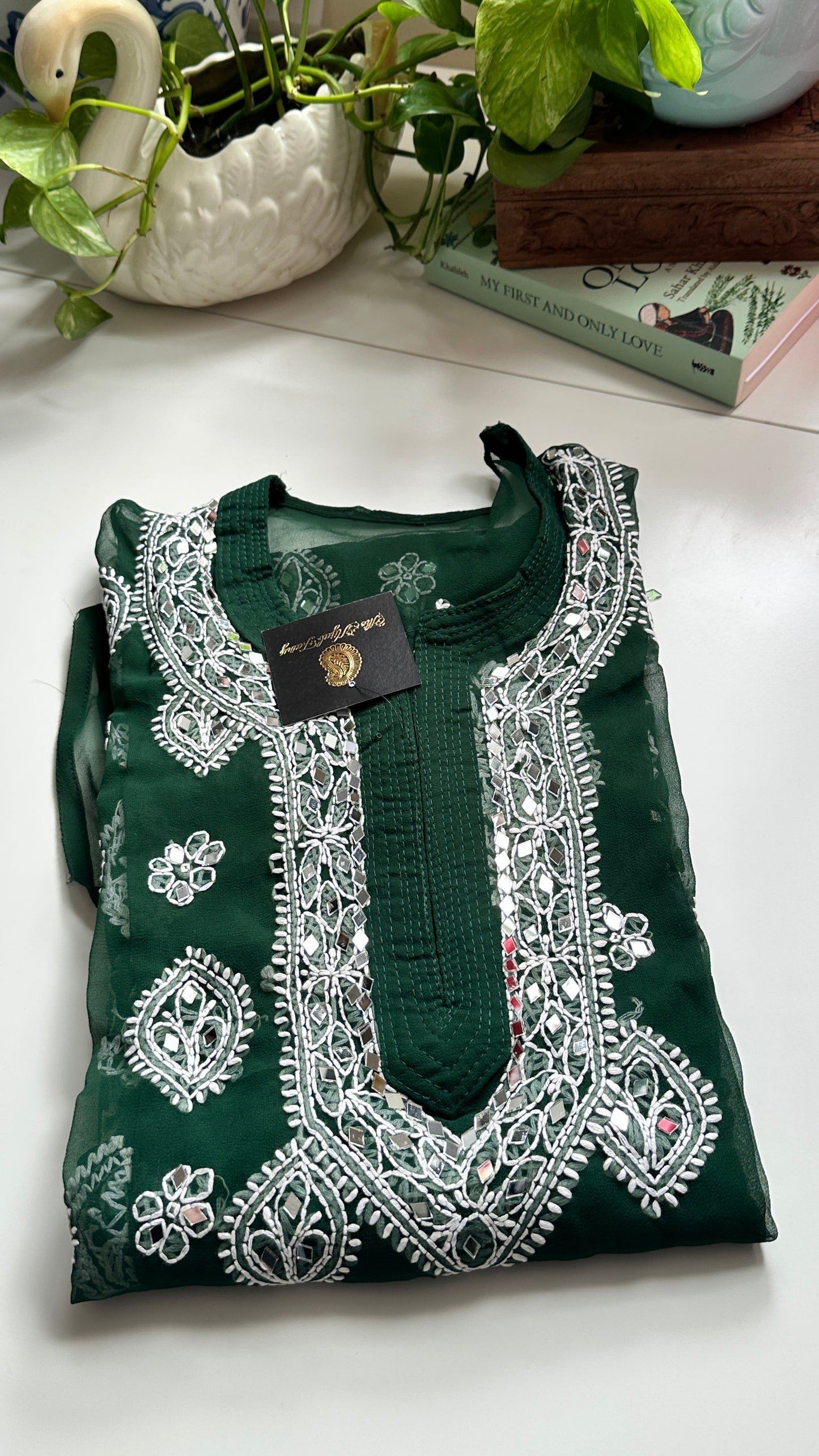 Dark Green - Georgette Mirror Kurta