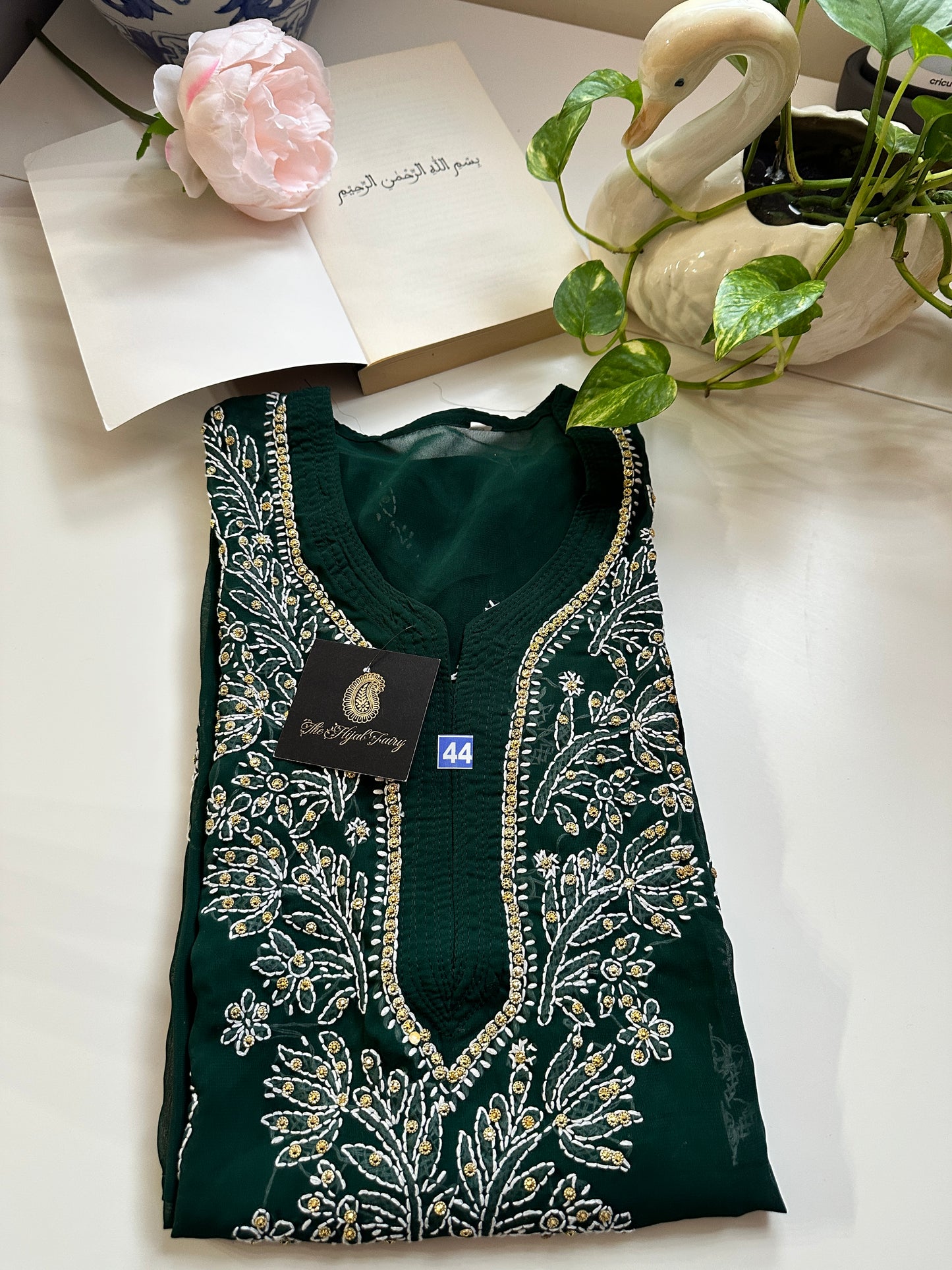 Dark Green - Georgette Stone Kurta