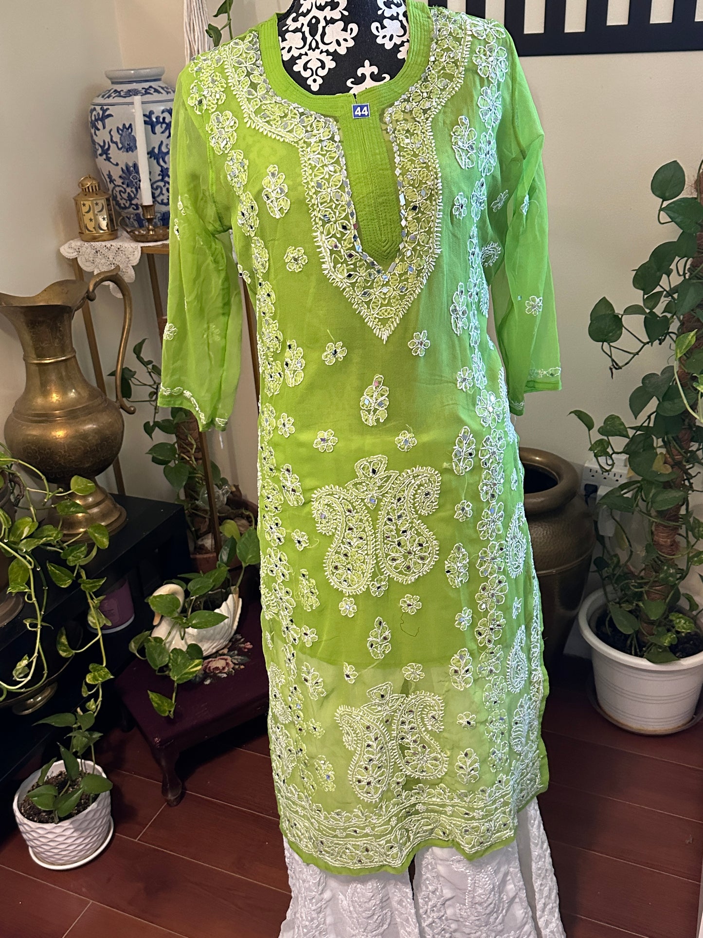 Parrot Green - Georgette Mirror Kurta