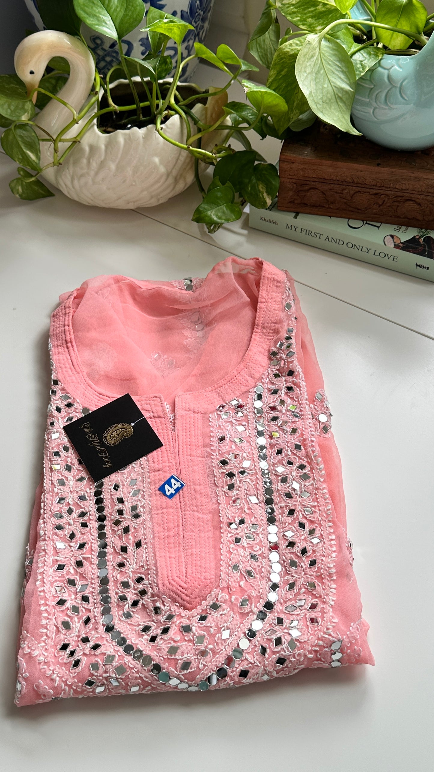 Peach Pink- Georgette Mirror Kurta