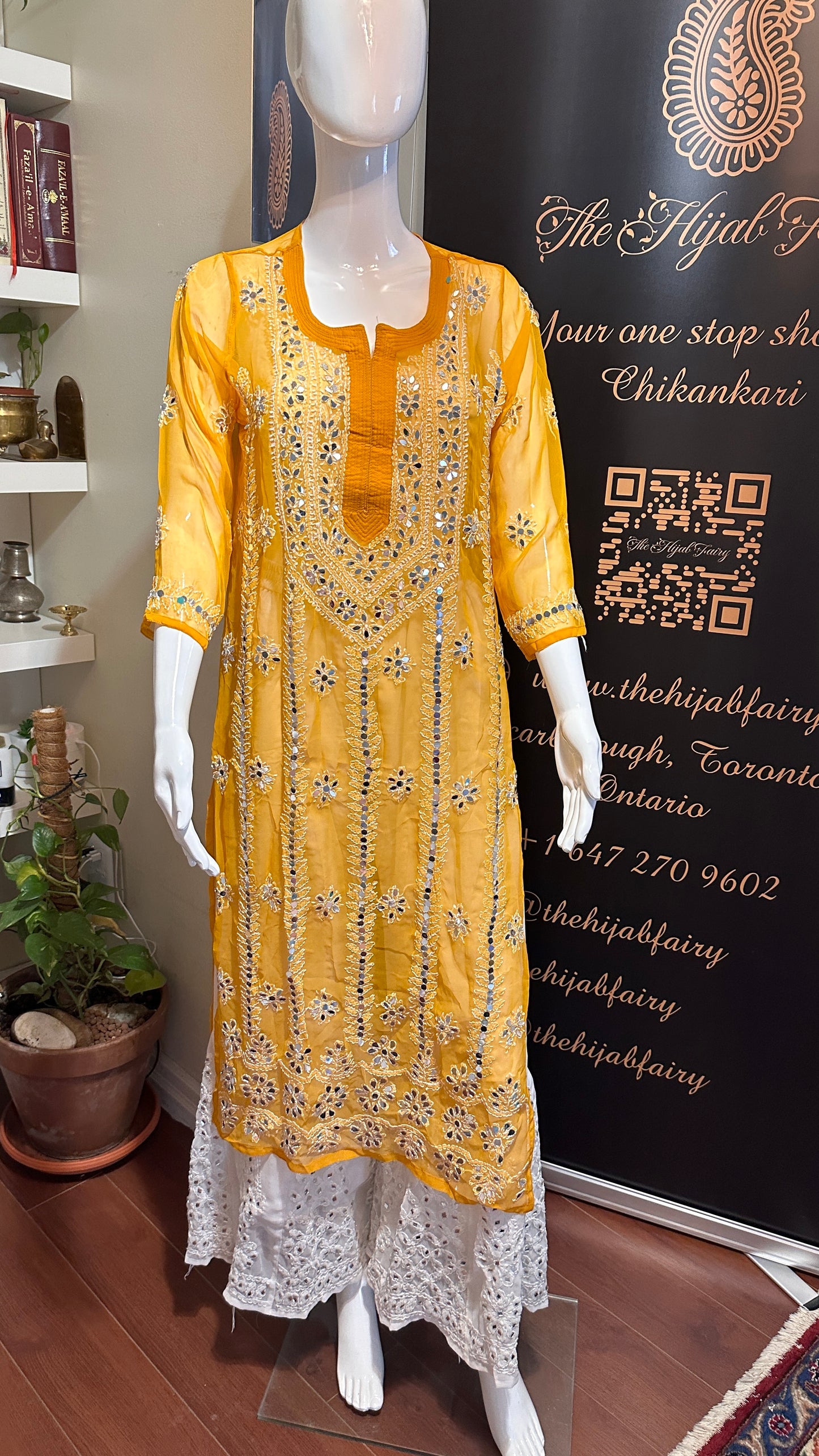 Mustard - Georgette Mirror Kurta