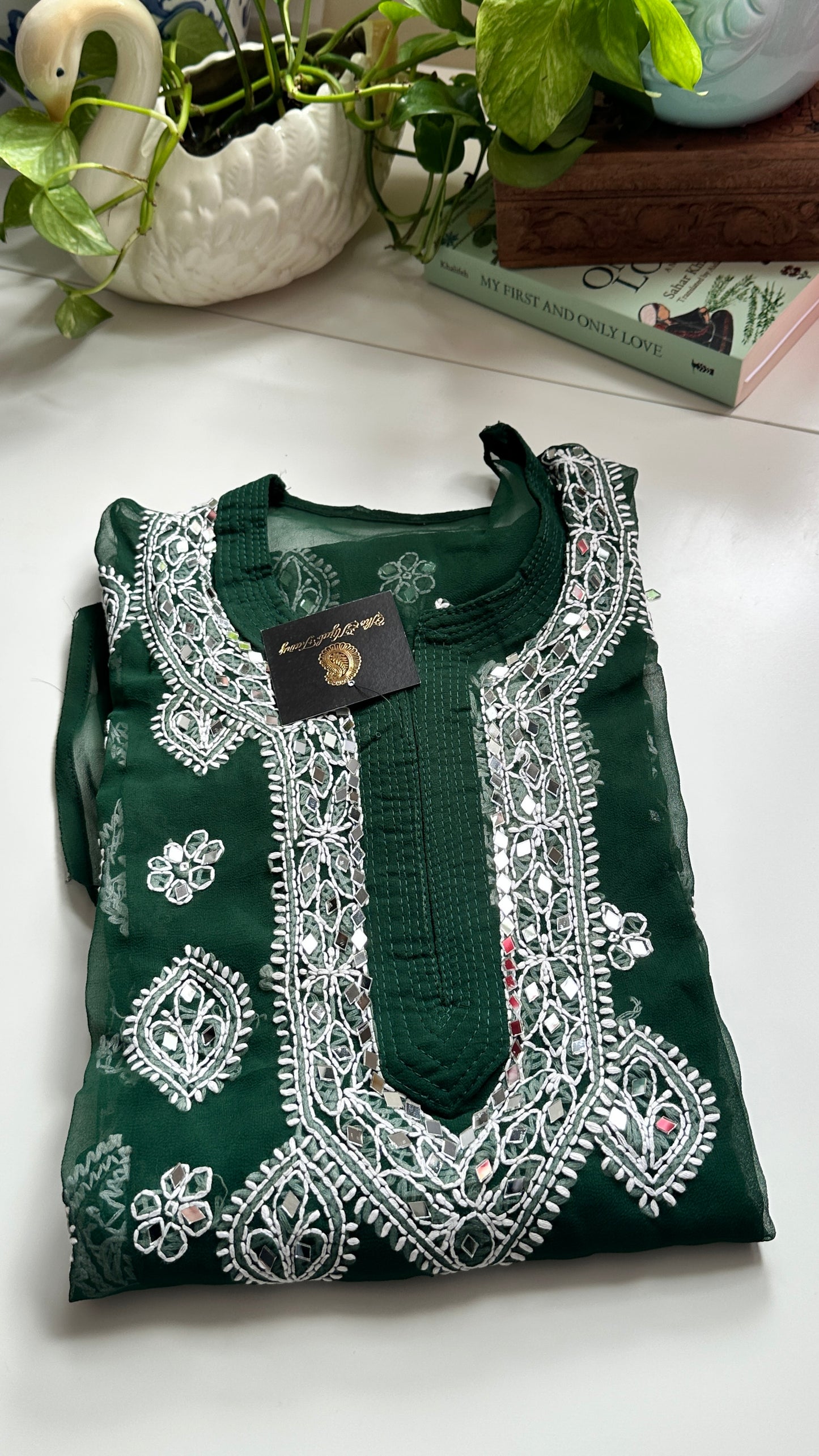 Dark Green - Georgette Mirror Kurta
