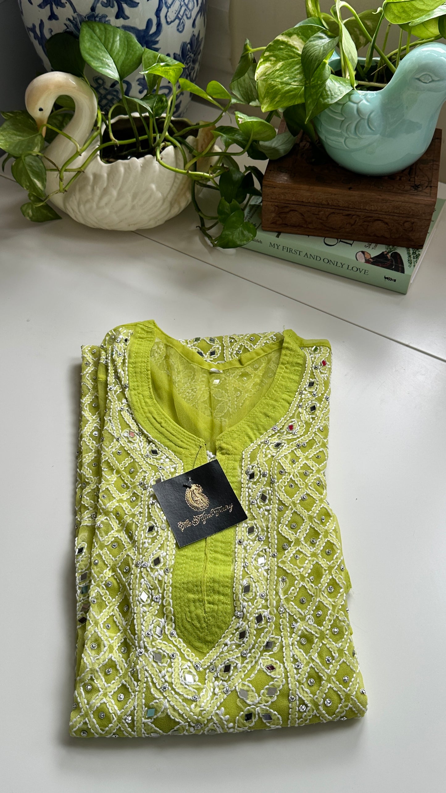 Parrot Green - Georgette Mirror Kurta