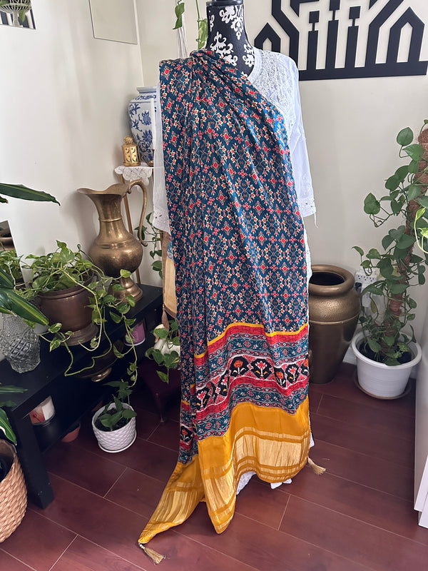 Patan Patpola Silk Dupatta Blue