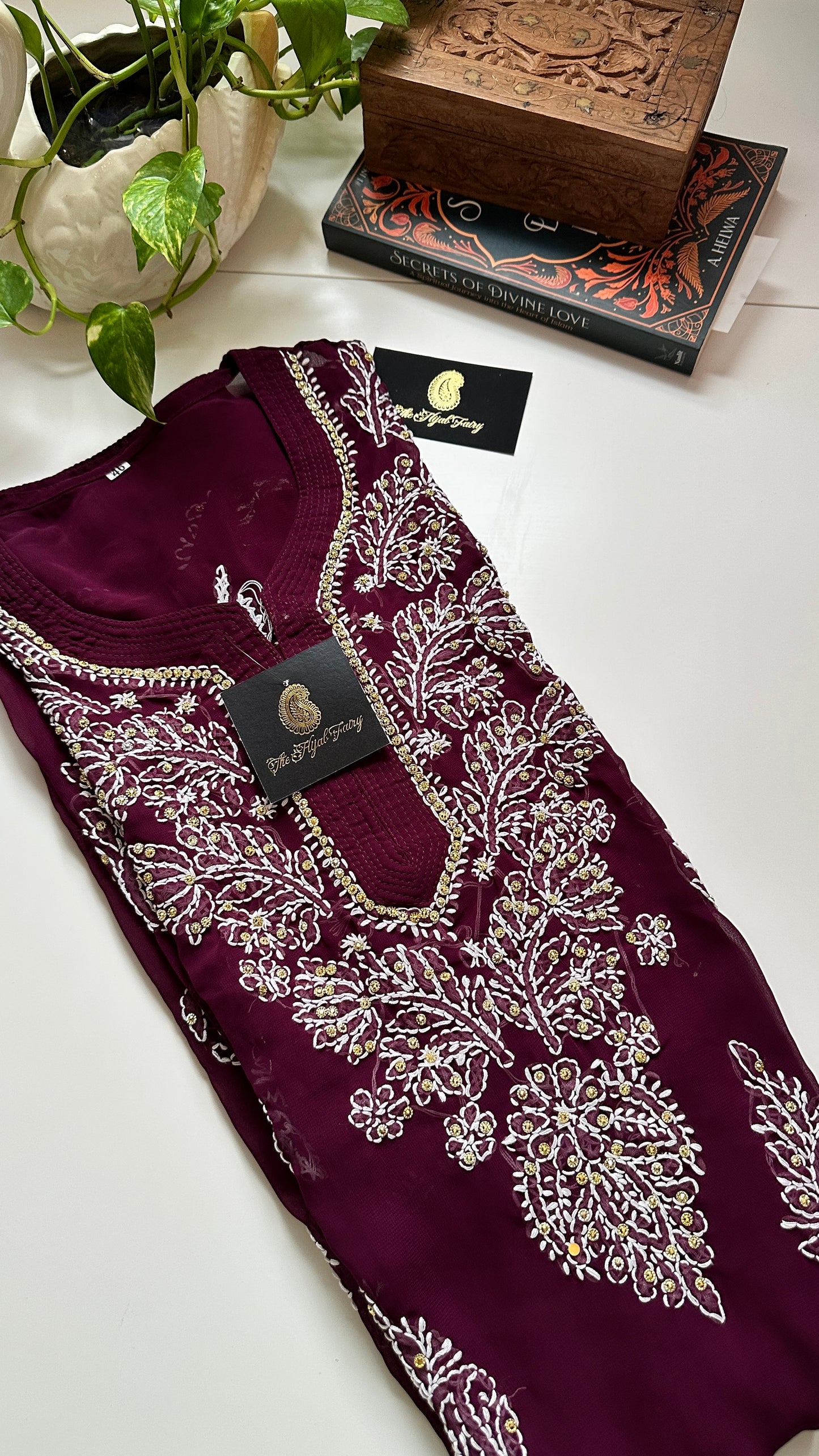 Georgette Stone Kurta- Wine