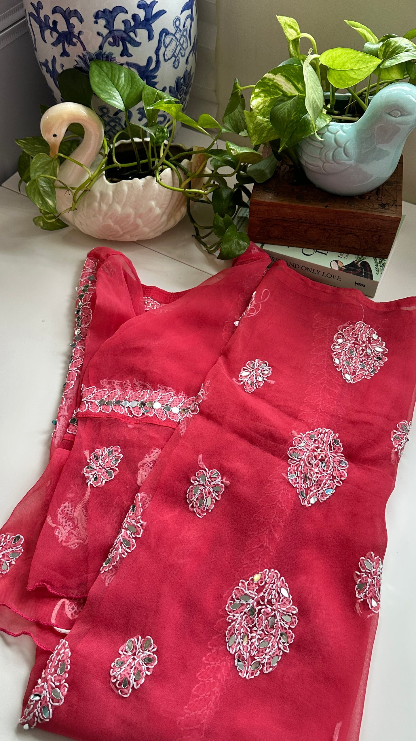 Strawberry Pink - Georgette Mirror Kurta