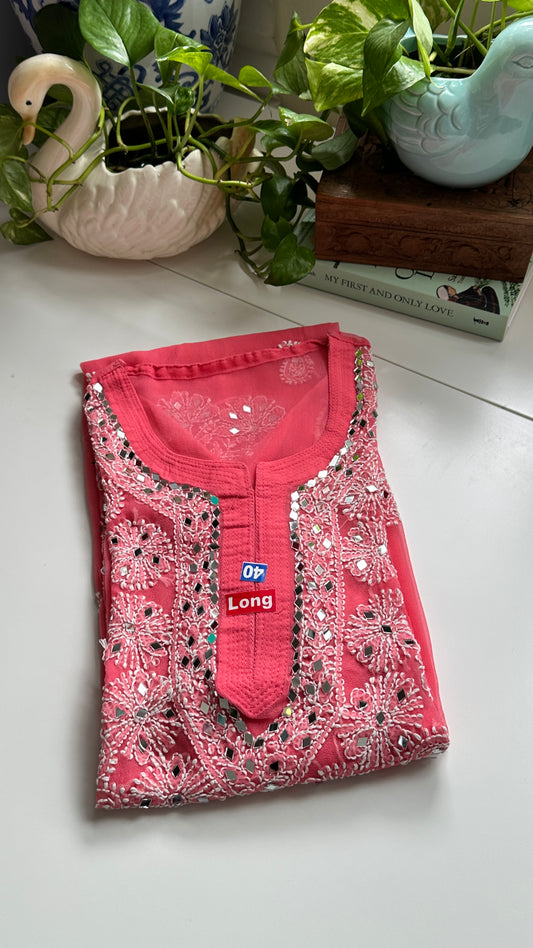 Salmon Pink- Georgette Mirror Kurta