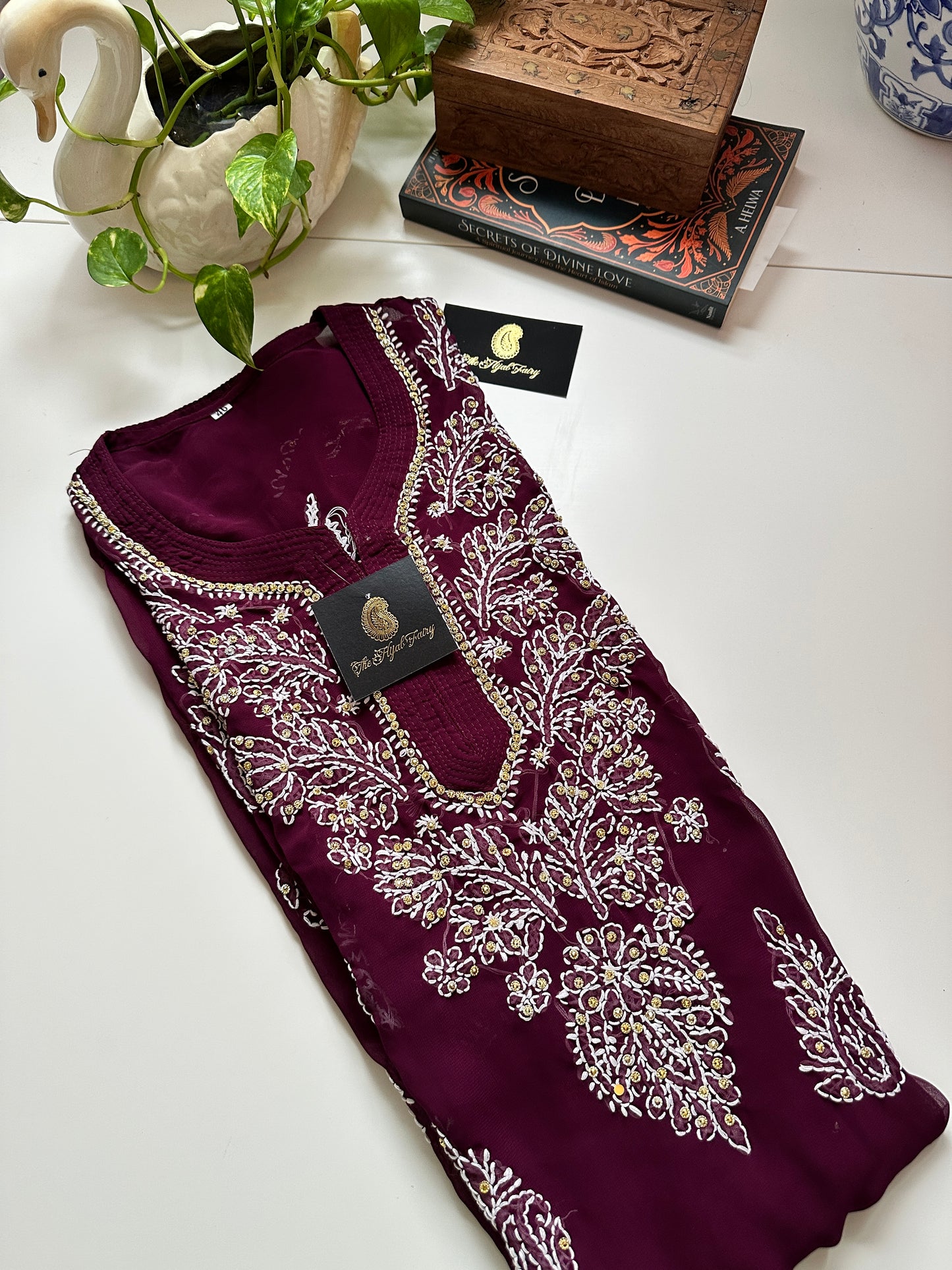 Georgette Stone Kurta- Wine