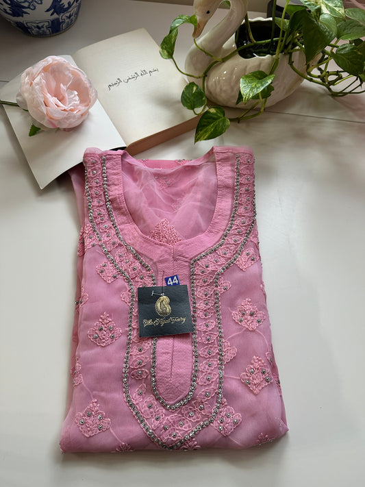 Georgette Stone Kurta- Orchid Pink