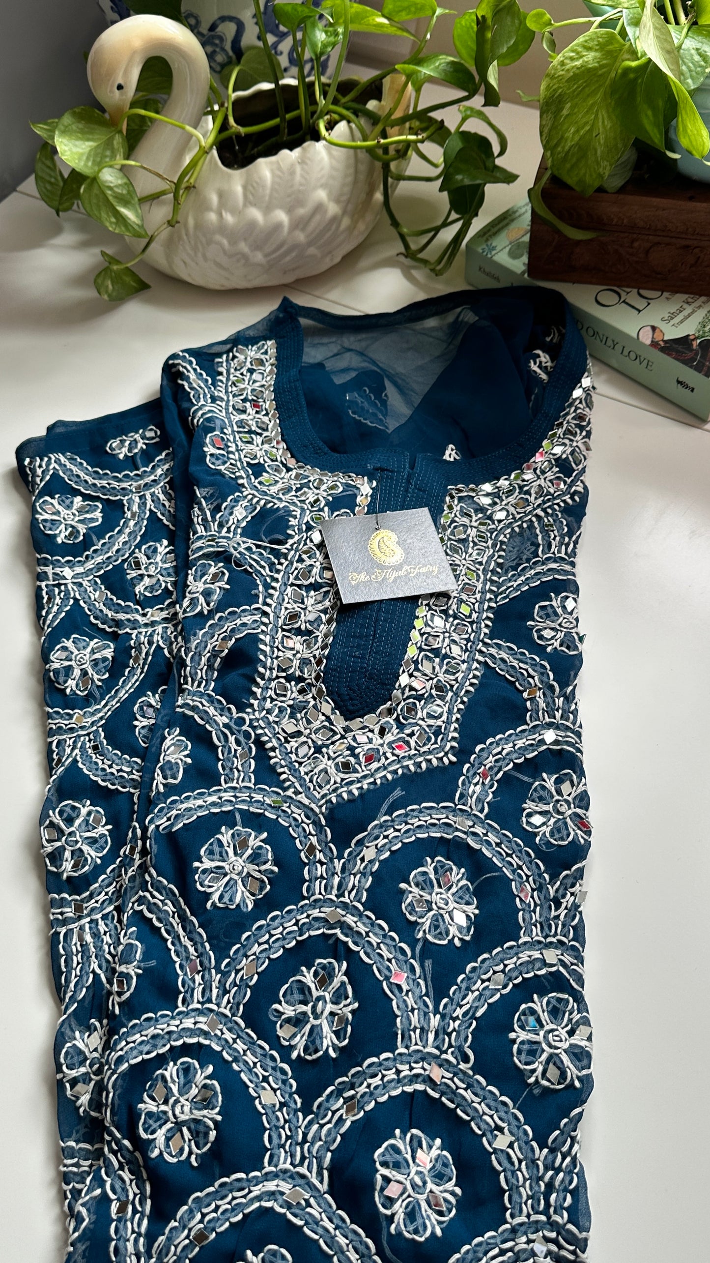 Teal Blue - Georgette Mirror Kurta