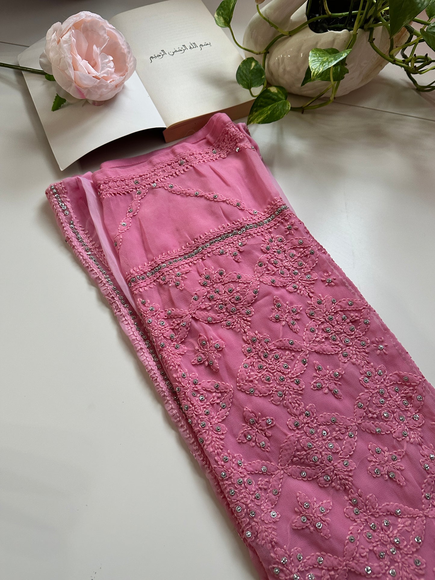 Rose Pink - Georgette Stone Kurta