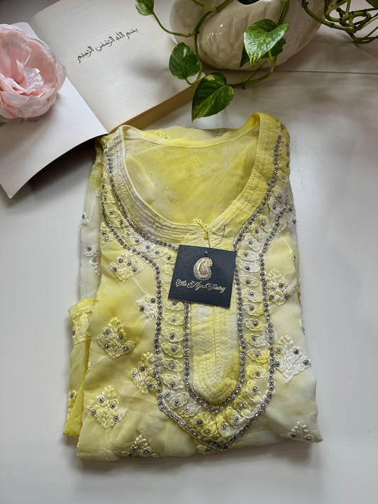 Georgette Stone Kurta- Yellow Tiedye