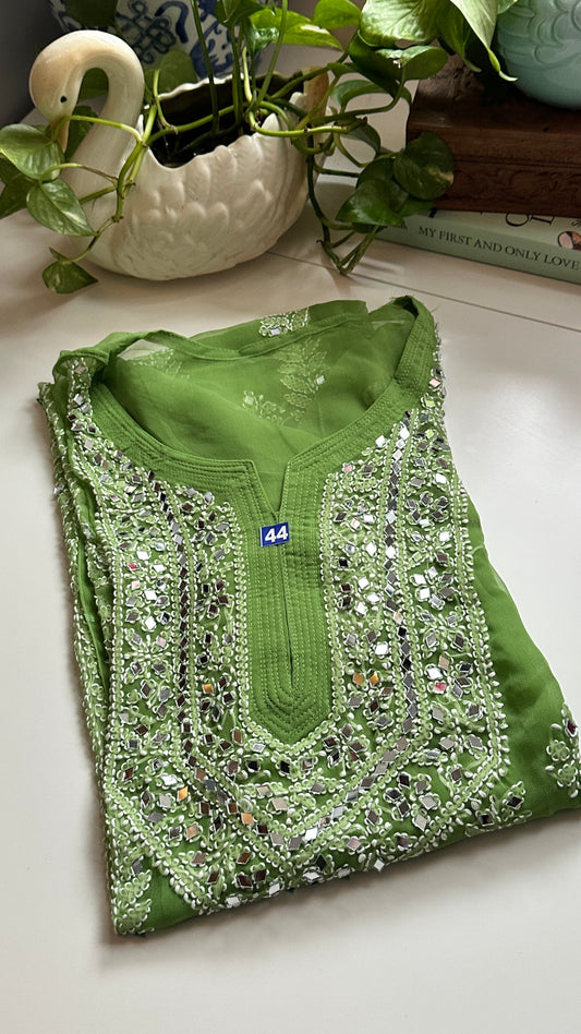 Basil Green - Georgette Mirror Kurta