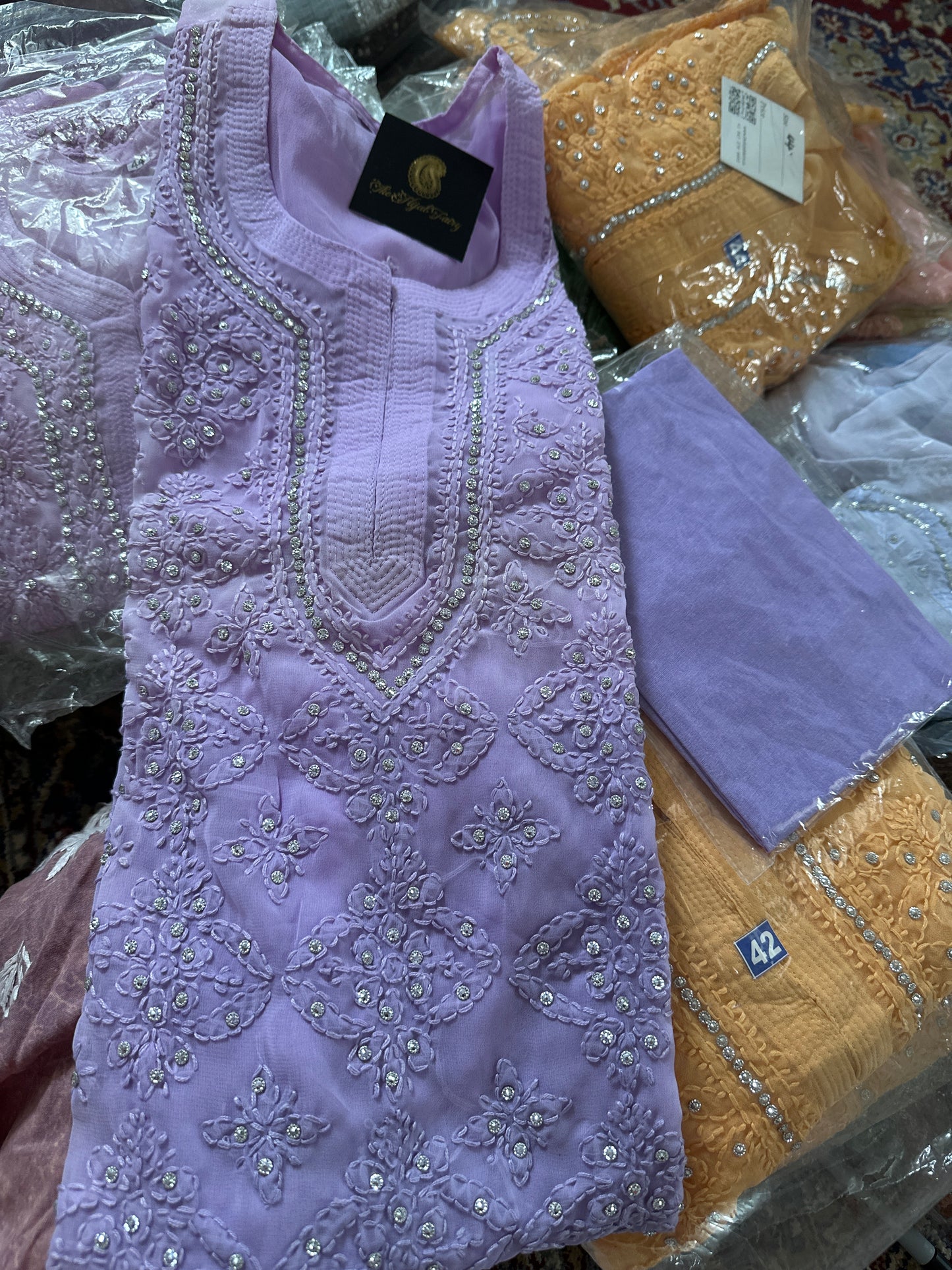 Georgette Stone Kurta- Lilac 2