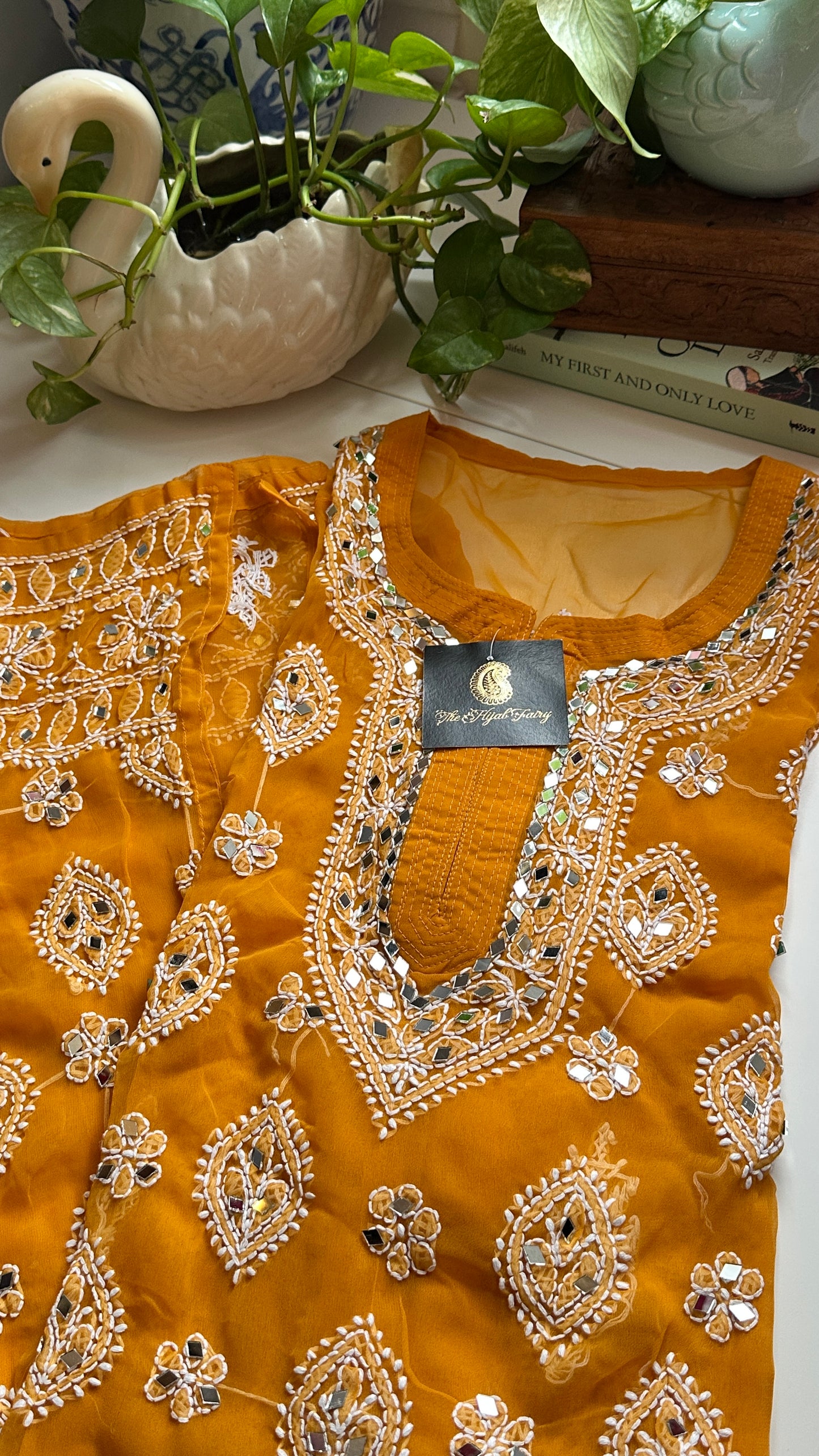 Mustard - Georgette Mirror Kurta
